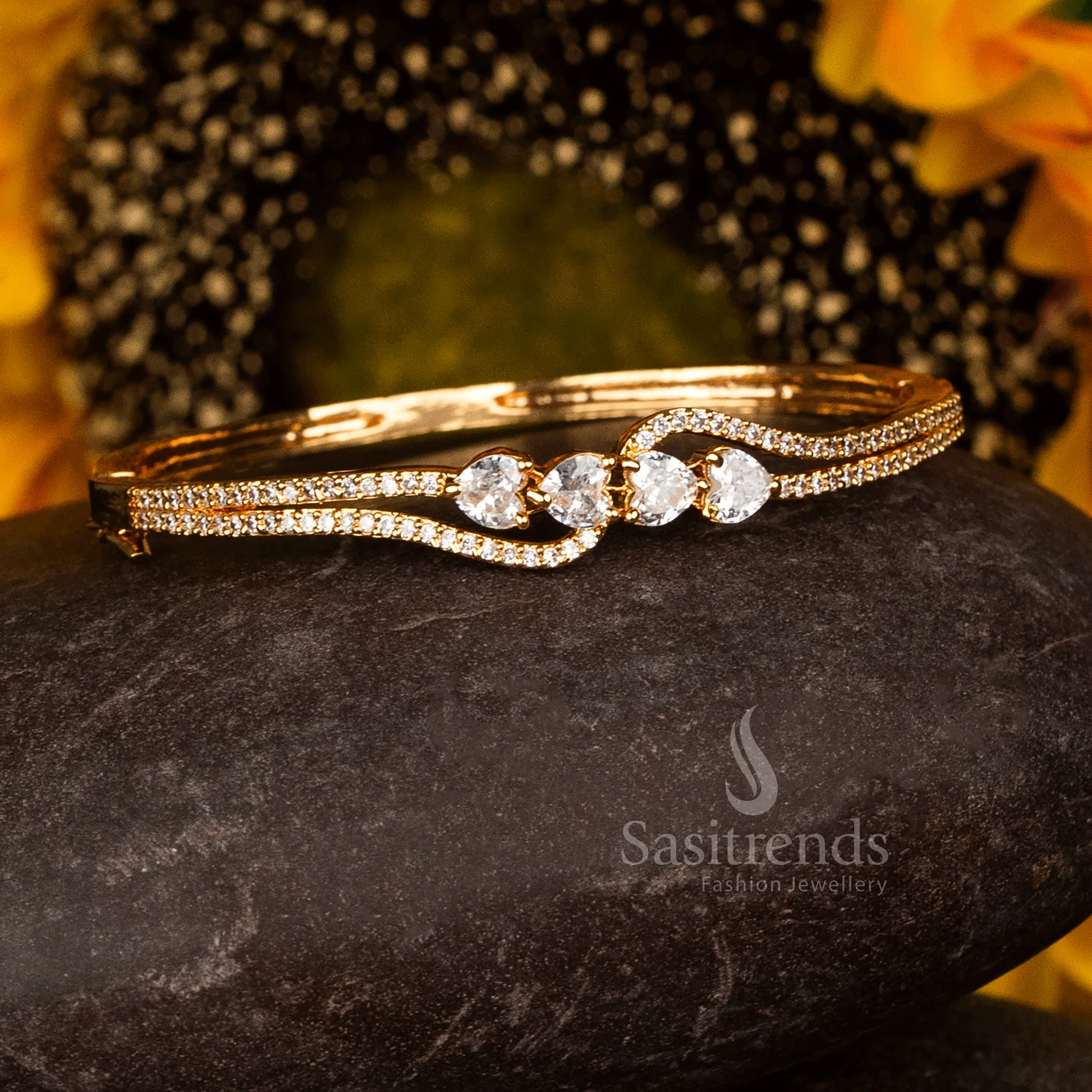 Luxurious Micro Gold Plated American Diamond Openable Kada Bracelet Collection – Premium Real Gold Look Design - Image 6