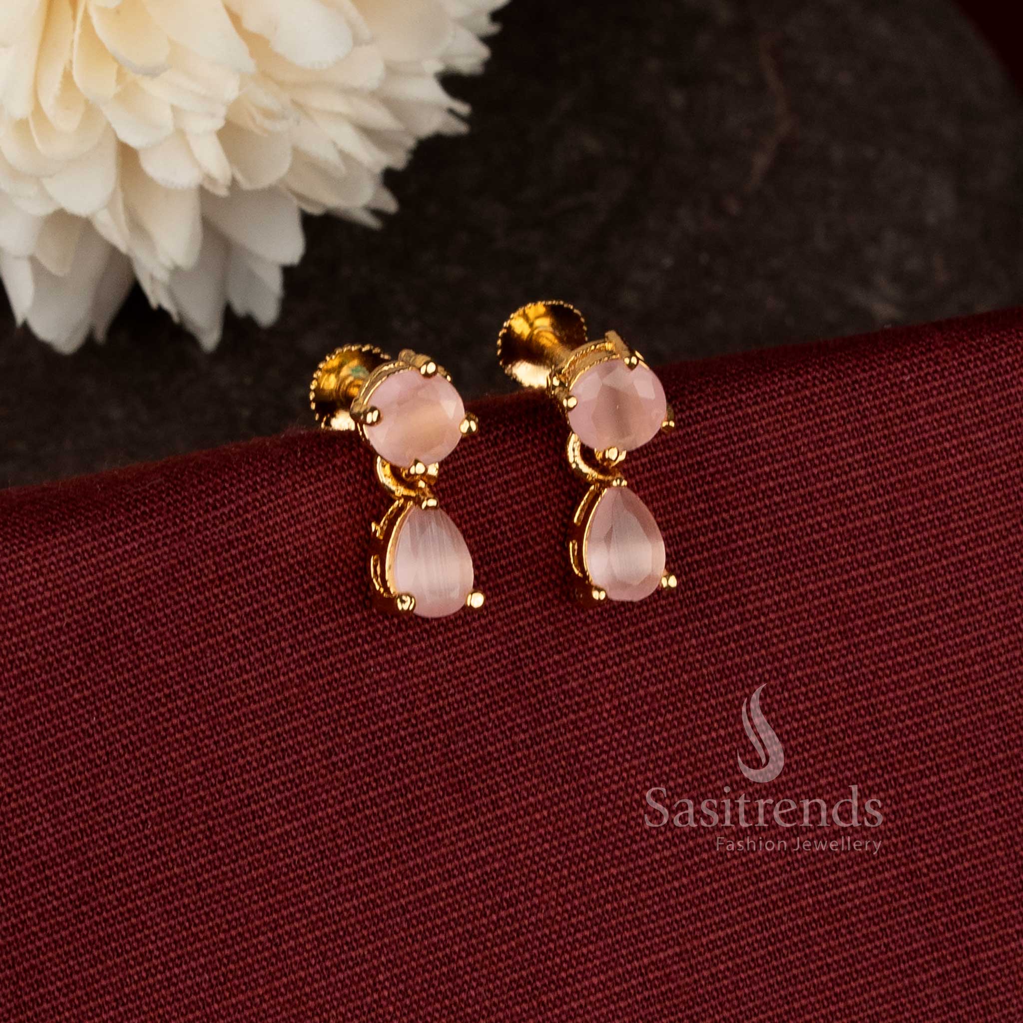 Elegant One Gram Micro Gold Plated Double Stone Drop Earrings - Sasitrends - Image 3