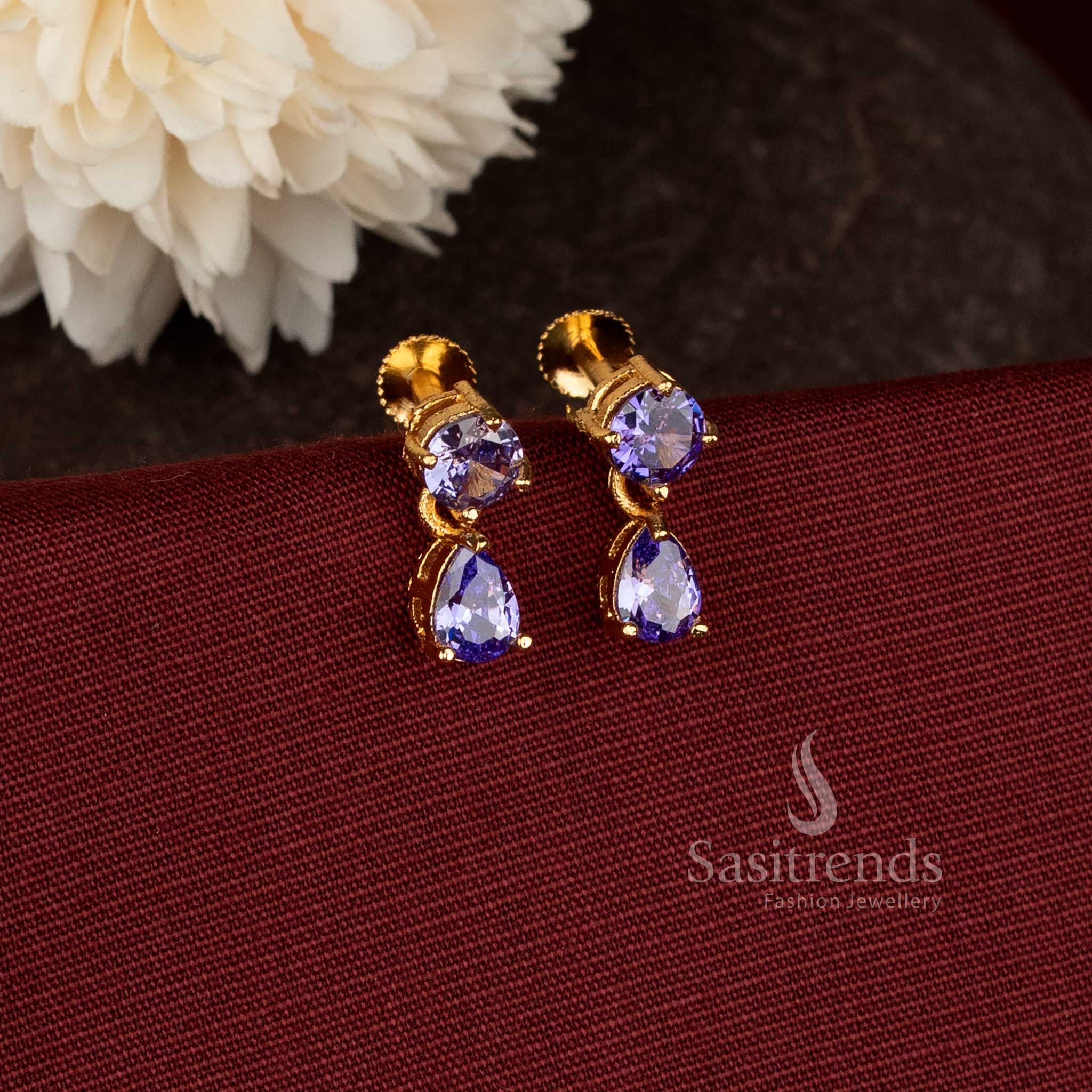 Elegant One Gram Micro Gold Plated Double Stone Drop Earrings - Sasitrends - Image 4