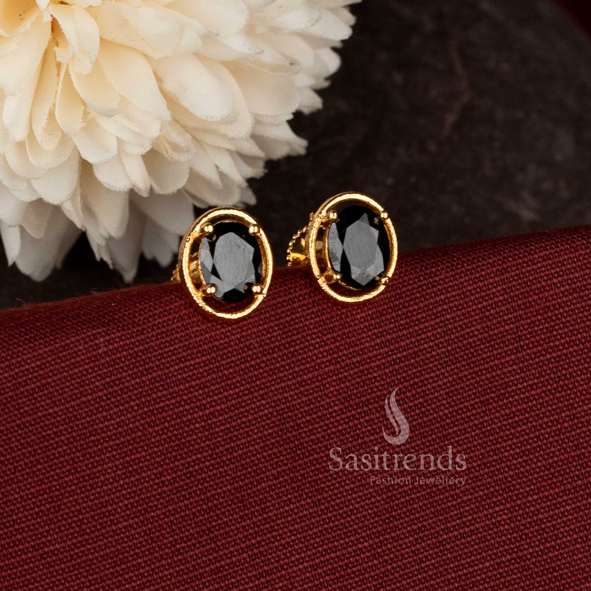 Elegant Daily Wear One Gram Micro Gold Plated Oval Stone Stud Earrings - Sasitrends