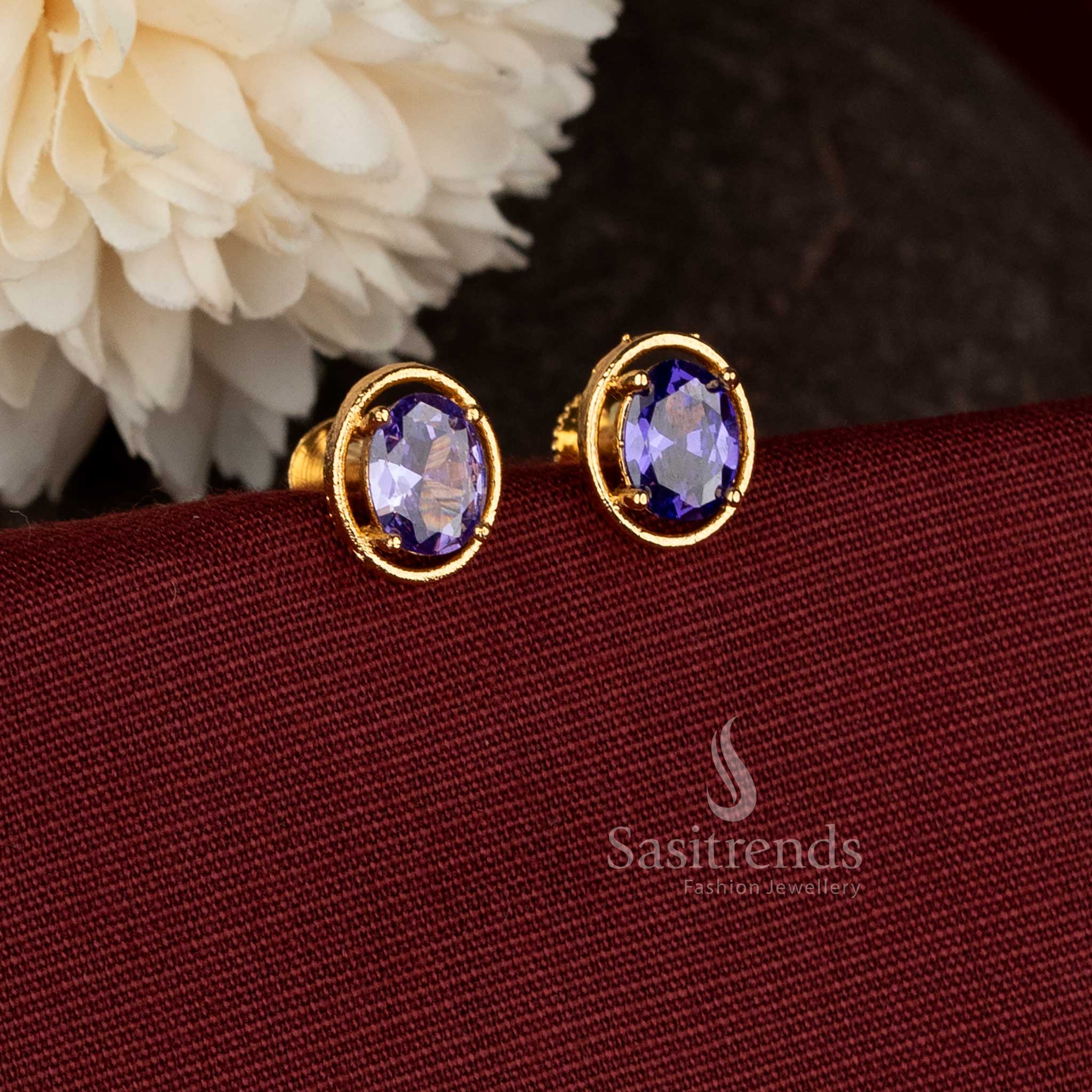 Elegant Daily Wear One Gram Micro Gold Plated Oval Stone Stud Earrings - Sasitrends - Image 4