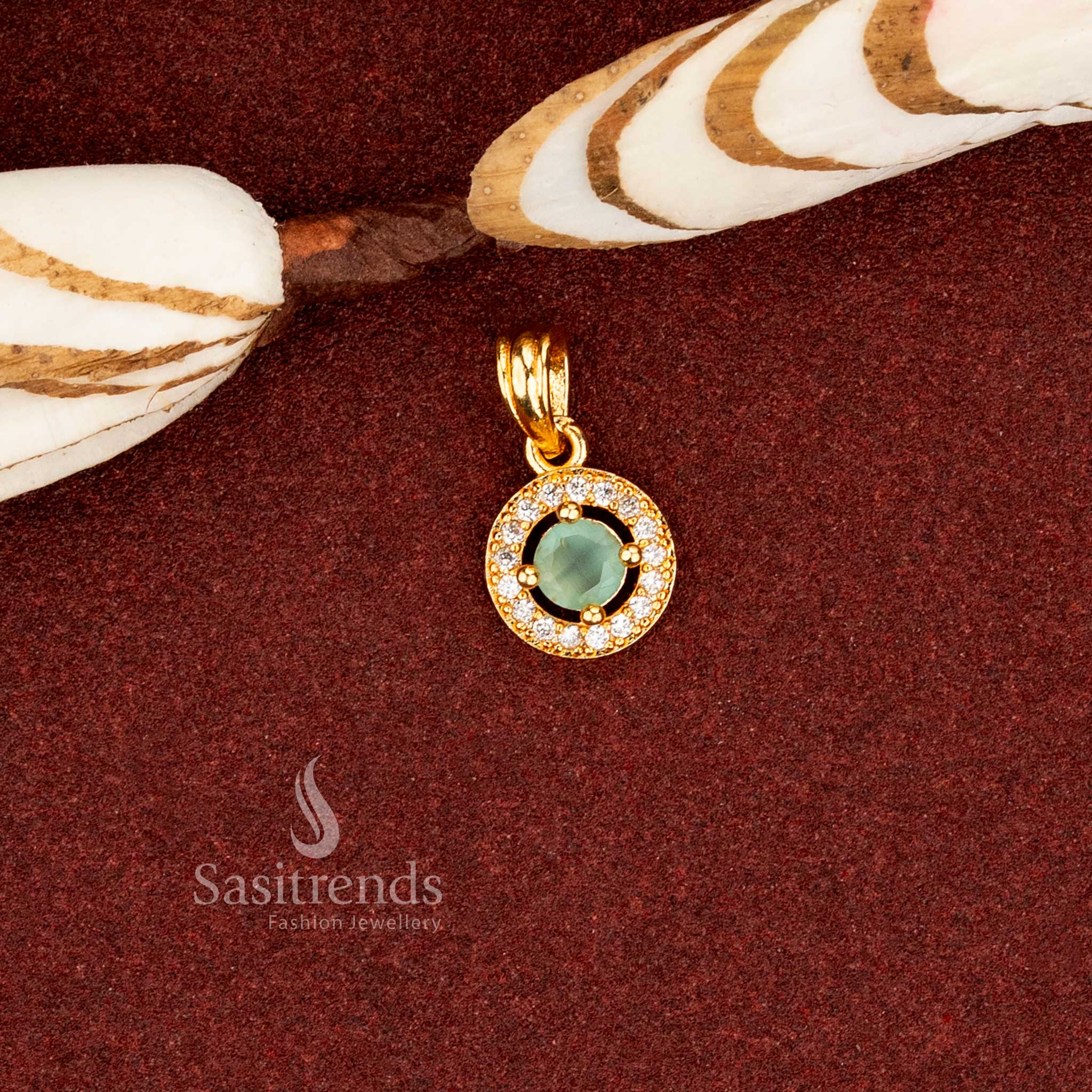 Guaranteed One Gram Micro Gold Plated AD Stone Round Halo Design Pendant with Layered Circular Frame Structure | Real Gold Look Alike
