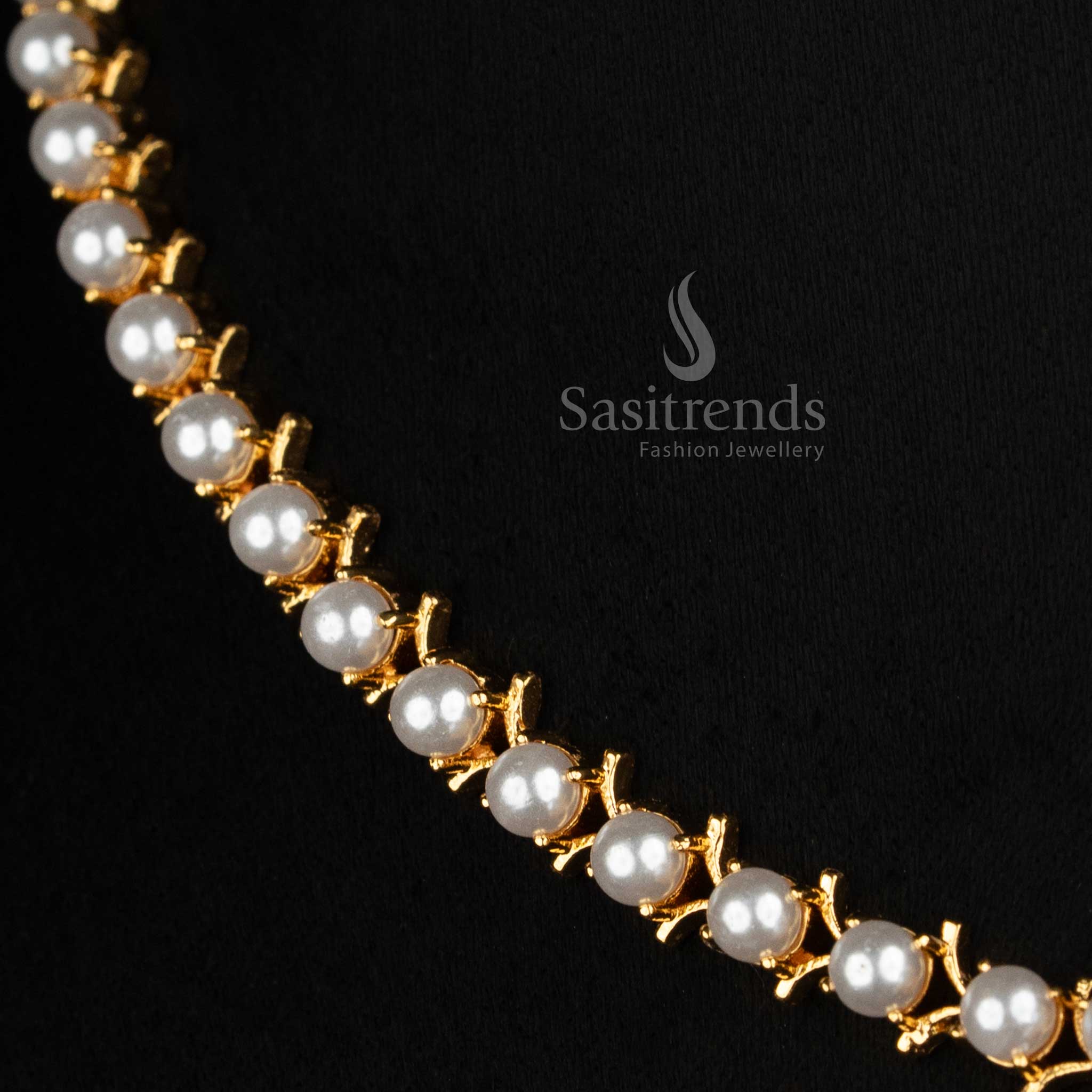 Mesmerising One Gram Micro Gold Plated Floral Pearl Necklace Jewellery Sets - Image 3