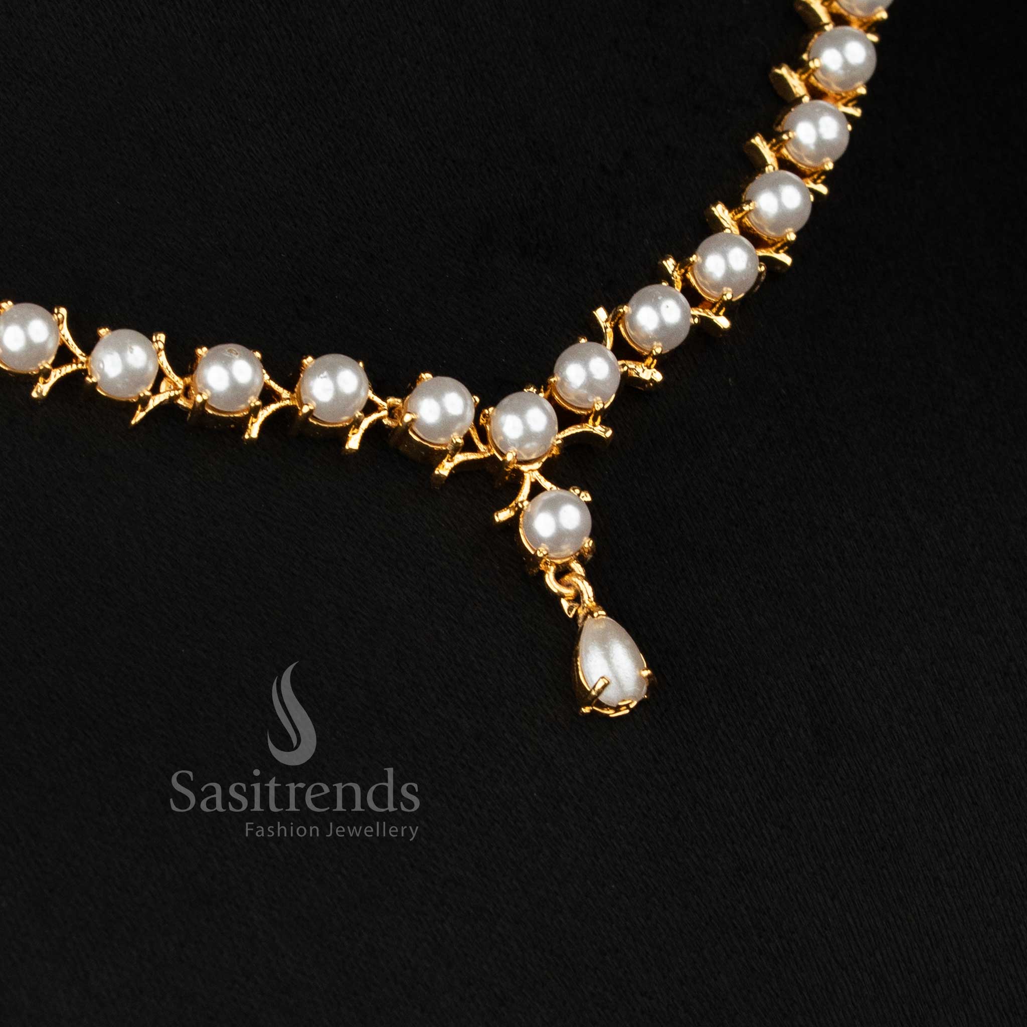 Mesmerising One Gram Micro Gold Plated Floral Pearl Necklace Jewellery Sets - Image 4