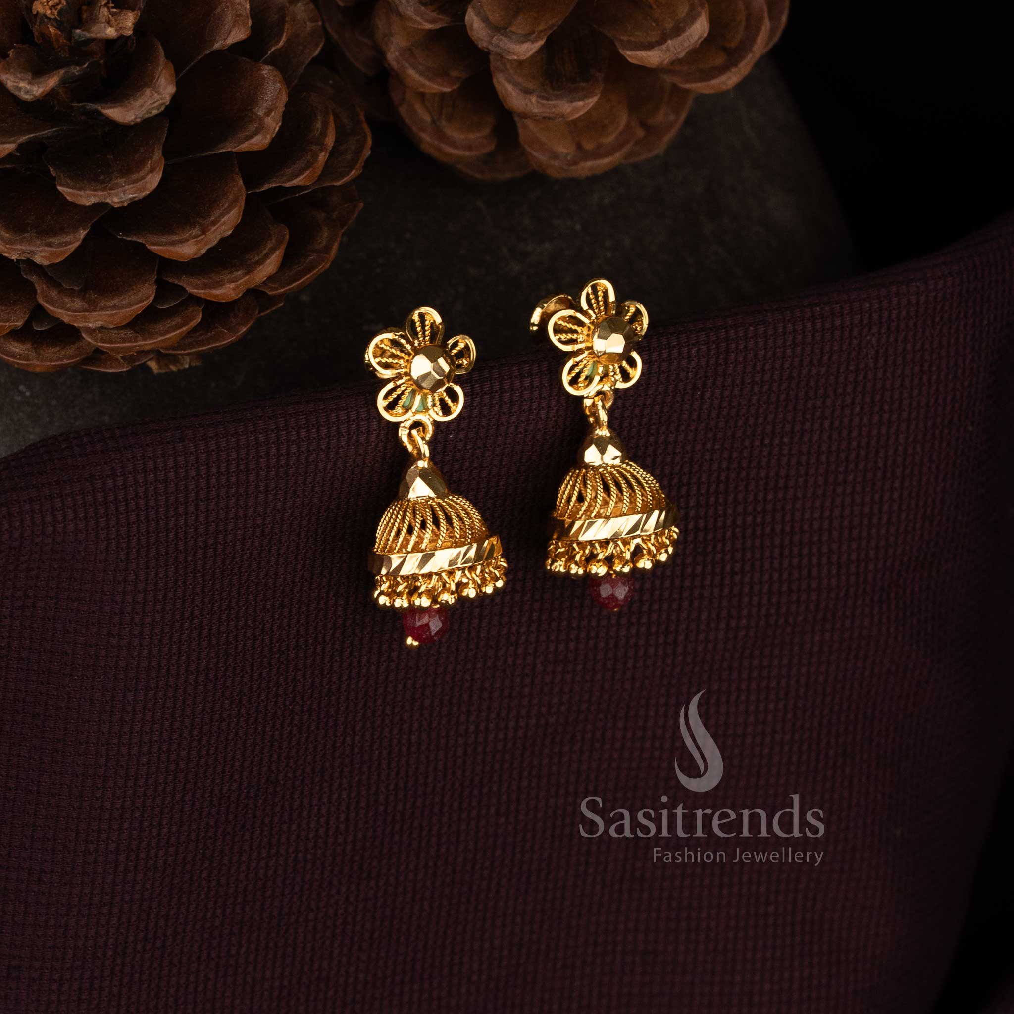 Guaranteed One Gram Micro Gold Plated Traditional Jhumka Earrings Collection with Intricate Dome Designs | Temple & Festive Wear - Image 8