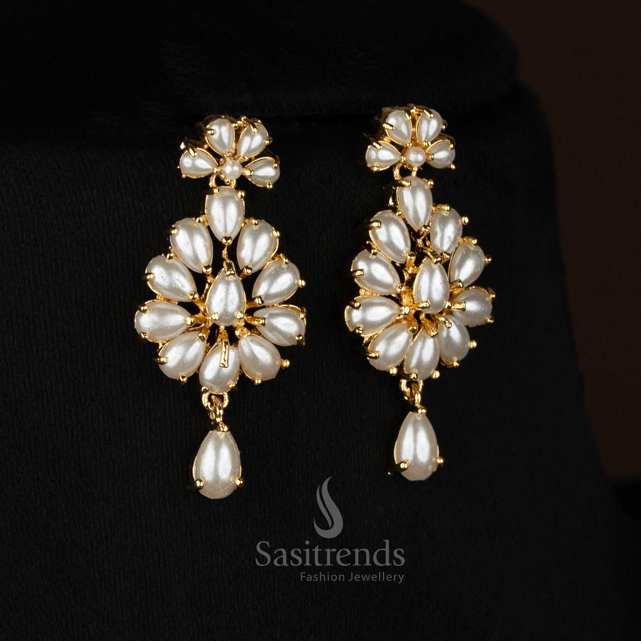 Festive Wear Premium Rich Look 24K Micro Gold Plated Pearl Cluster Necklace Jewellery Set | Guaranteed - Image 3