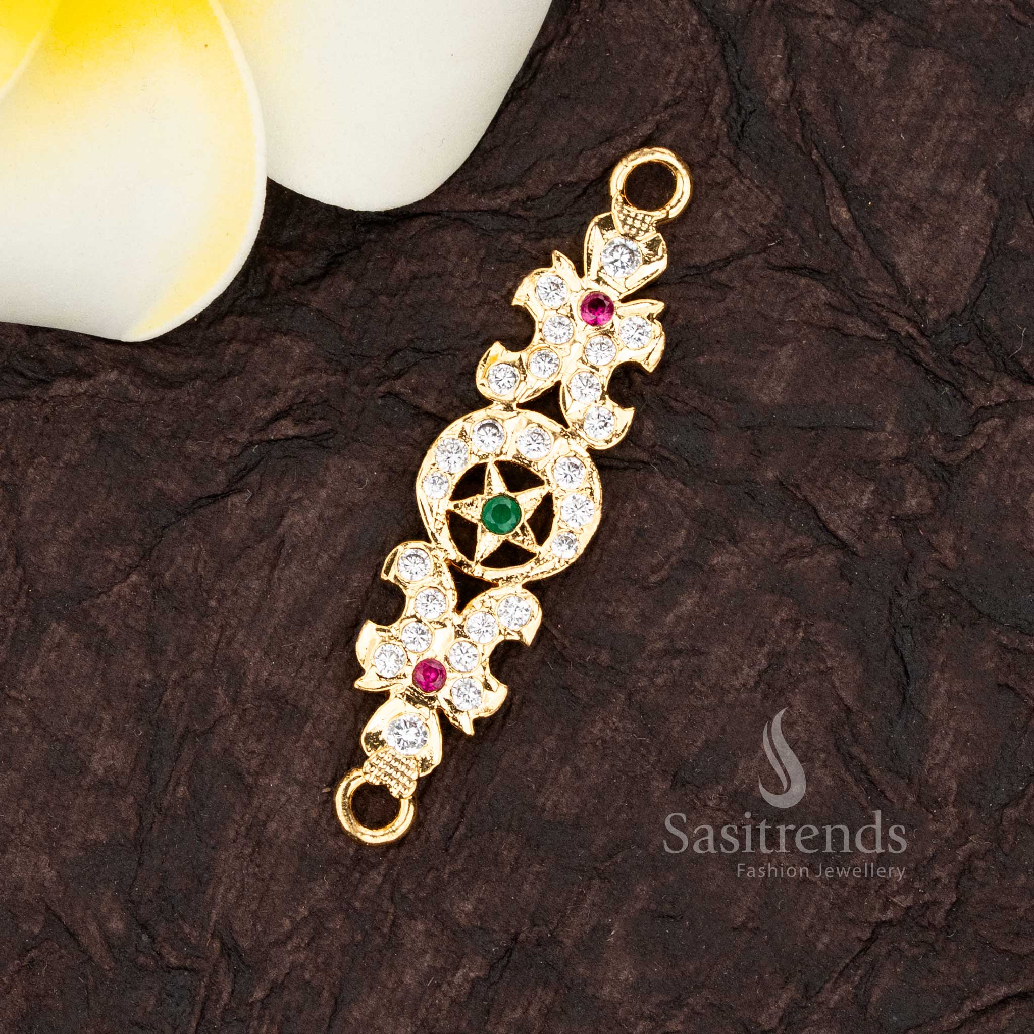 Traditional Star Motif Impon Addigai Micro Gold Plated AD Stone Panchaloha Mugappu Pendant | Look Like Real Gold
