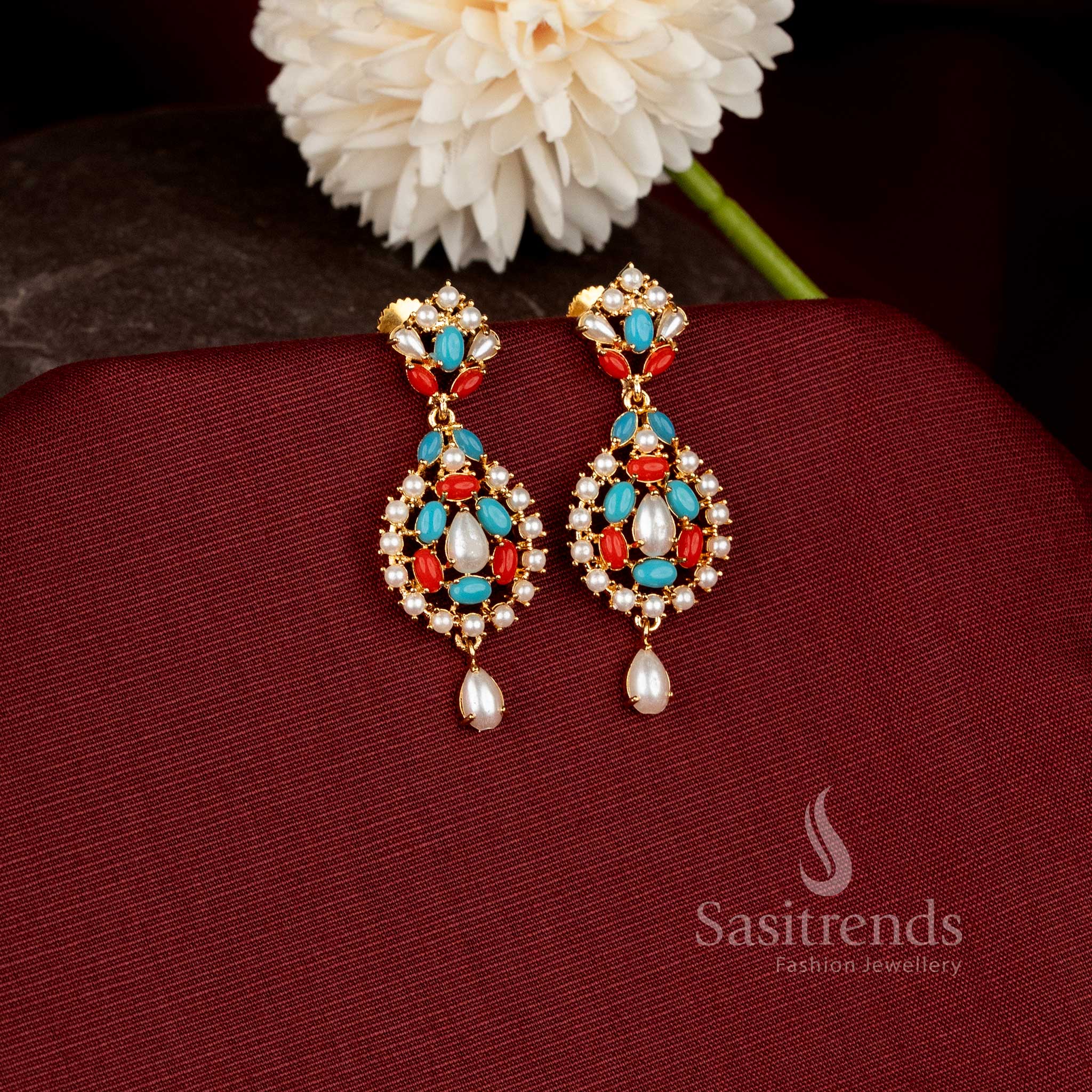 Imperial Teardrop Micro Gold Plated Designer Drop Earrings for Festive wear - Sasitrends - Image 4