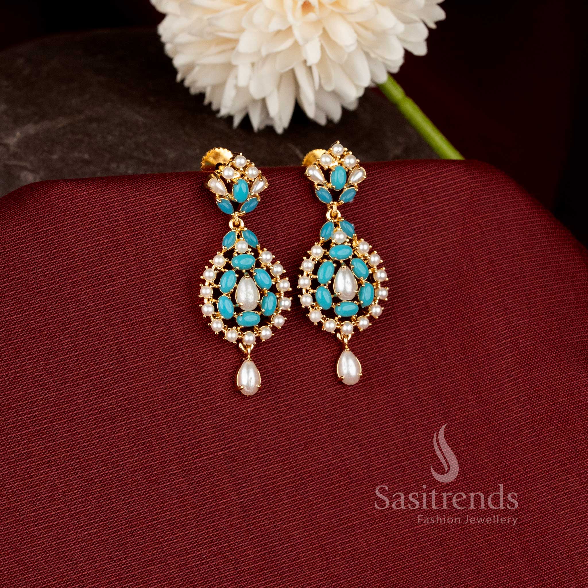 Imperial Teardrop Micro Gold Plated Designer Drop Earrings for Festive wear - Sasitrends - Image 6