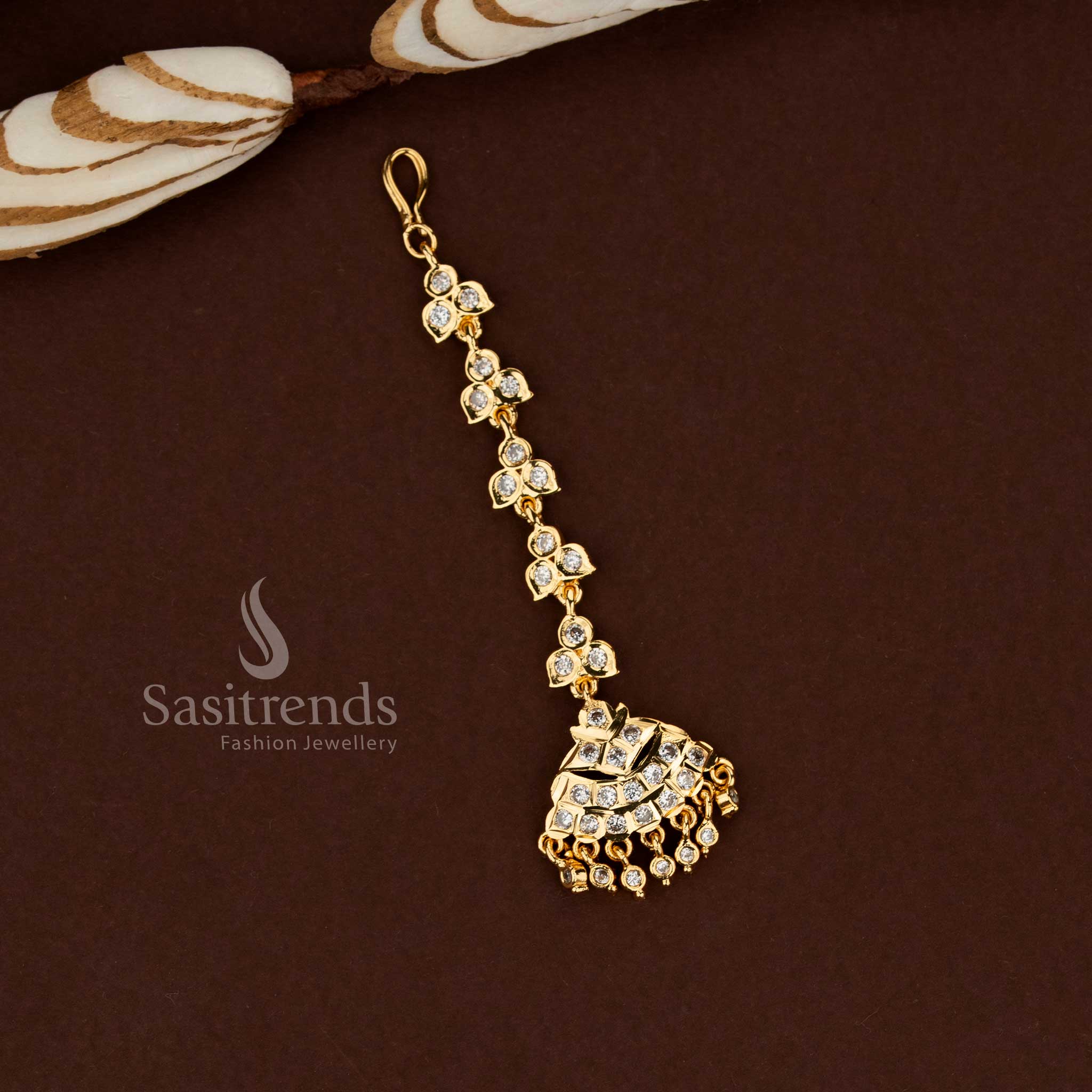 Collection of Impon Micro Gold Plated AD Maang Tikka for Bridal Styling, Wedding Functions, Festive Wear & Traditional Ethnic Jewellery - Image 2