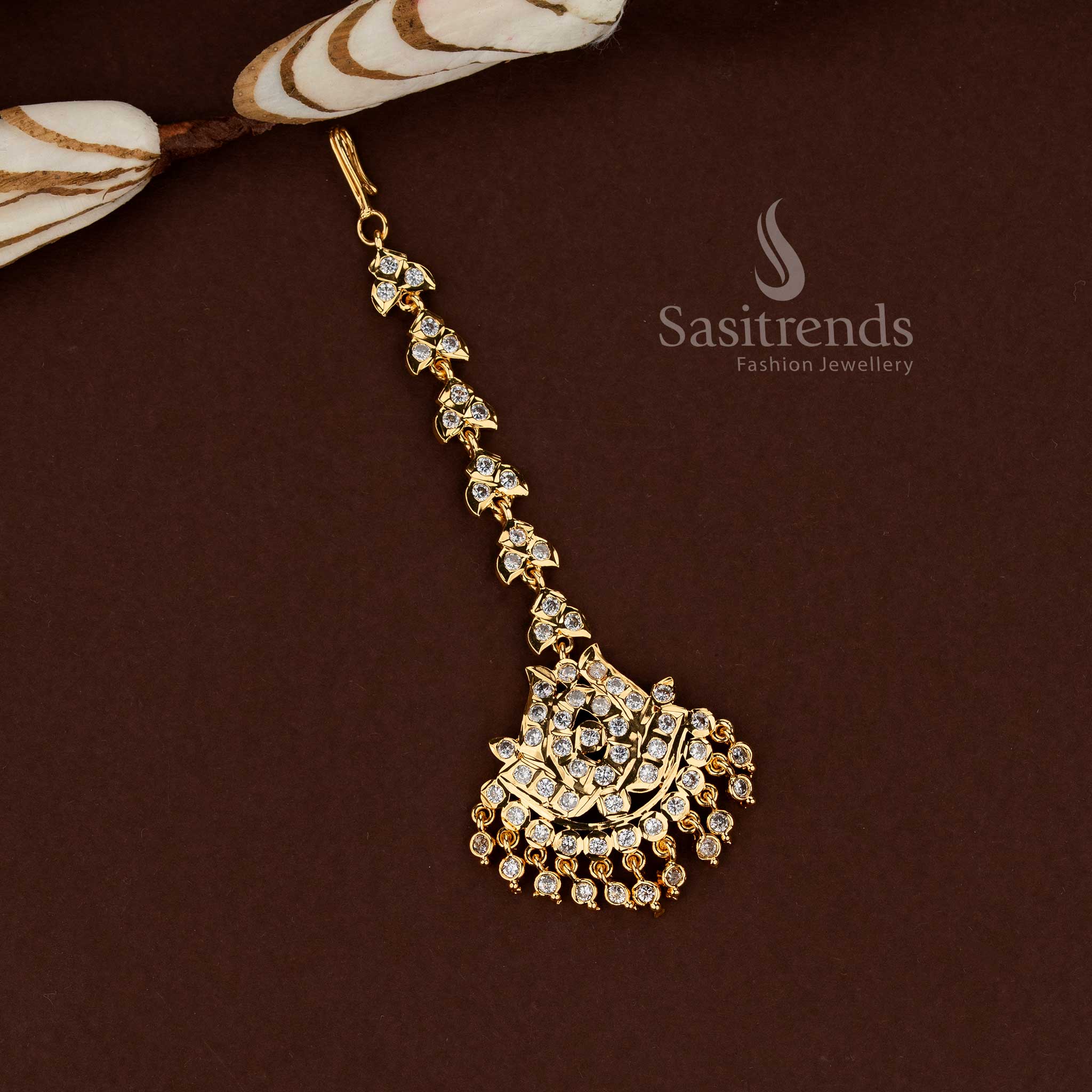 Collection of Impon Micro Gold Plated AD Maang Tikka for Bridal Styling, Wedding Functions, Festive Wear & Traditional Ethnic Jewellery - Image 4
