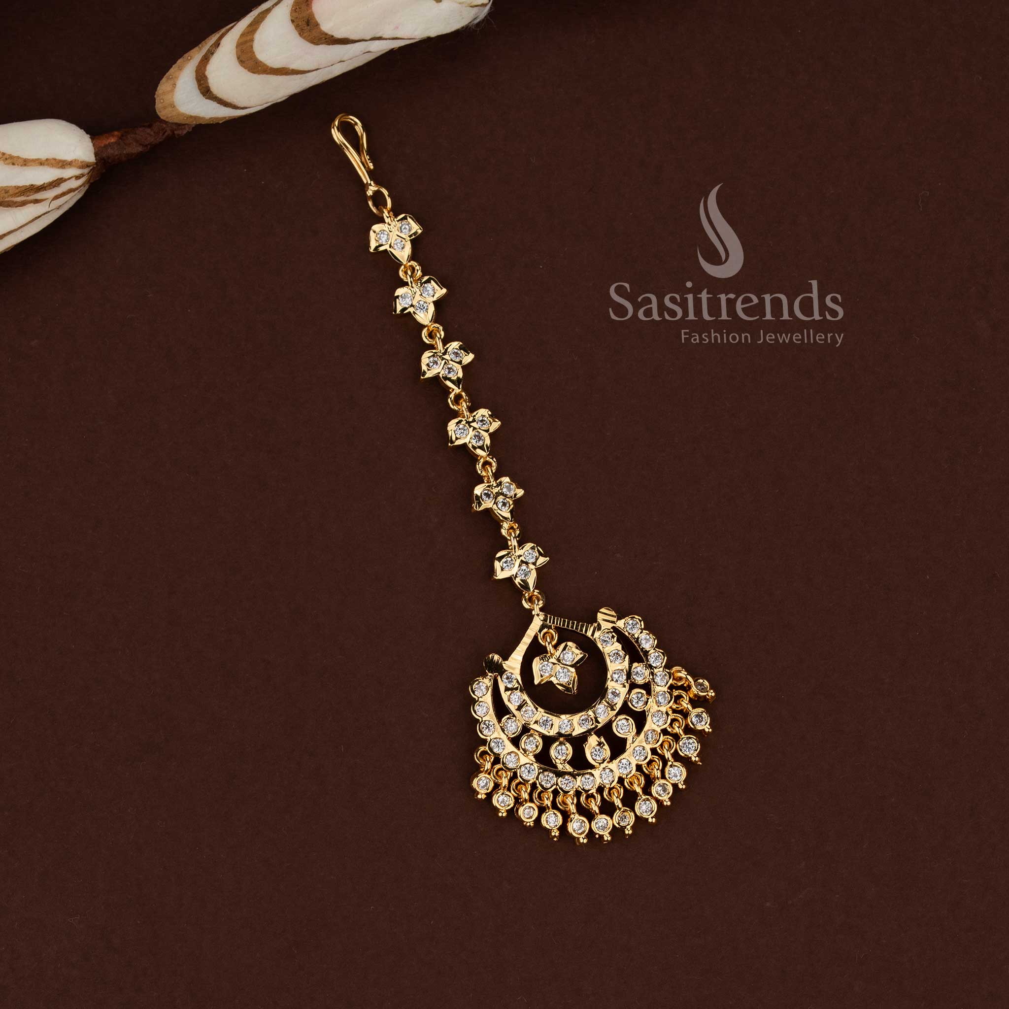 Collection of Impon Micro Gold Plated AD Maang Tikka for Bridal Styling, Wedding Functions, Festive Wear & Traditional Ethnic Jewellery - Image 9