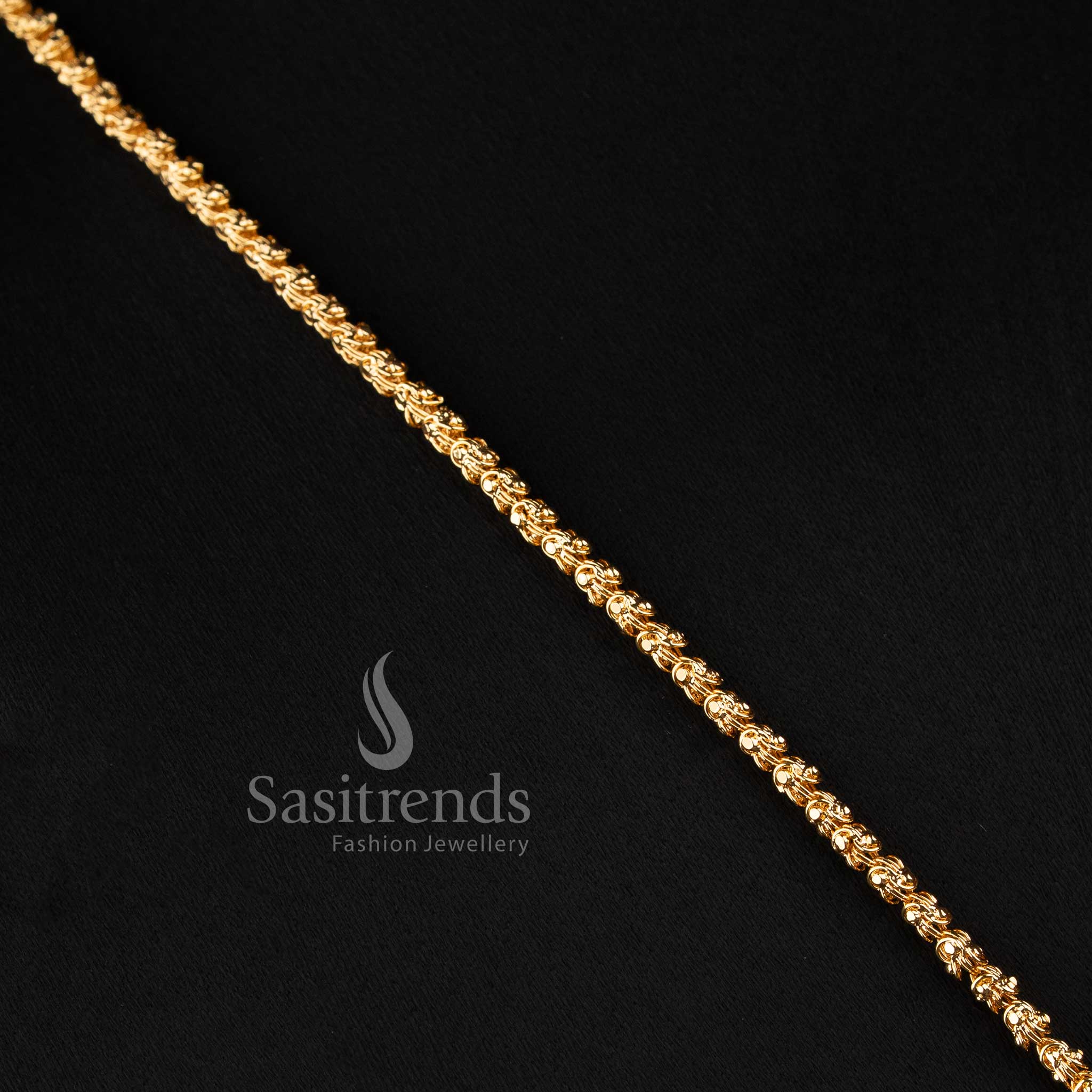 Stunning Impon Micro Gold Plated Interlocking Capsule Ring Chain Long Pendant Necklace with Angular Crest AD Motif For Women - Image 3