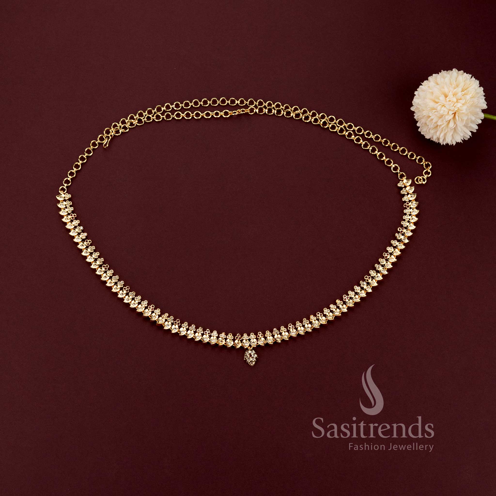 Amazing Impon Micro Gold Plated Mango Motif Bridal Hipbelt with Triple-Cluster AD stone - Sasitrends - Image 5
