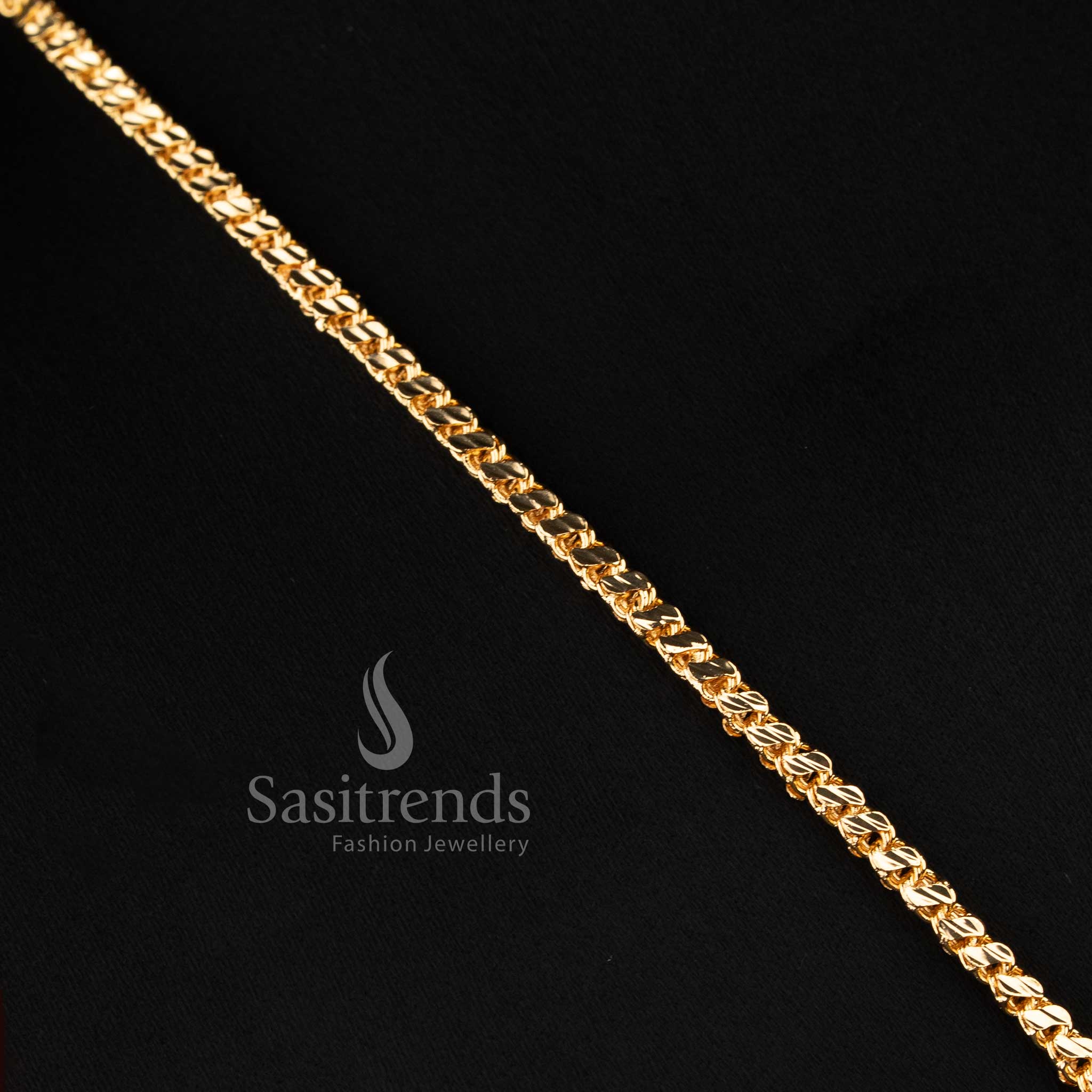 Traditional Impon Micro Gold Plated S-Cut Link Long Pendant Necklace with Asymmetrical Floral Cluster AD Motif - Image 3