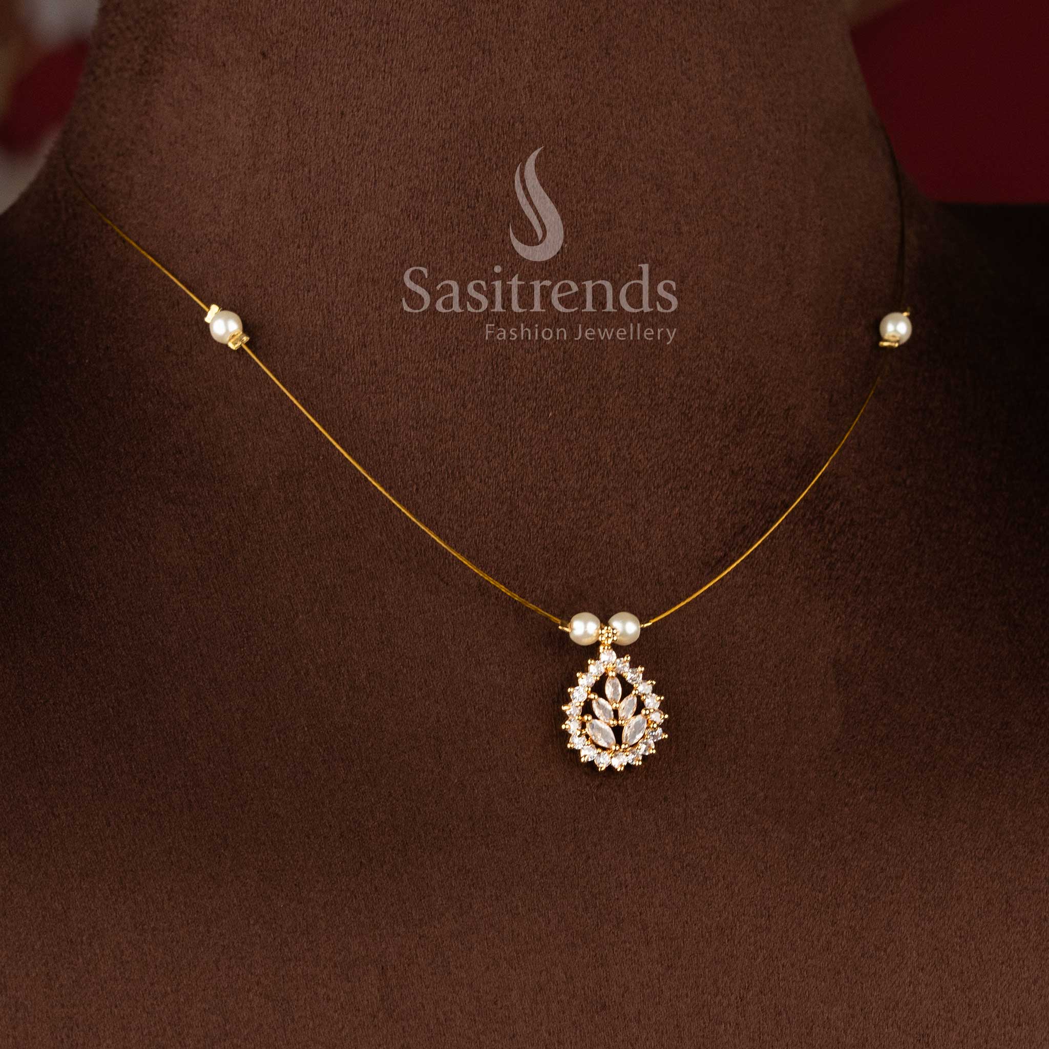 Elegant Invisible 24K Micro Gold Plated Pearl Accent American Diamond Necklace Set for Women - Sasitrends - Image 14