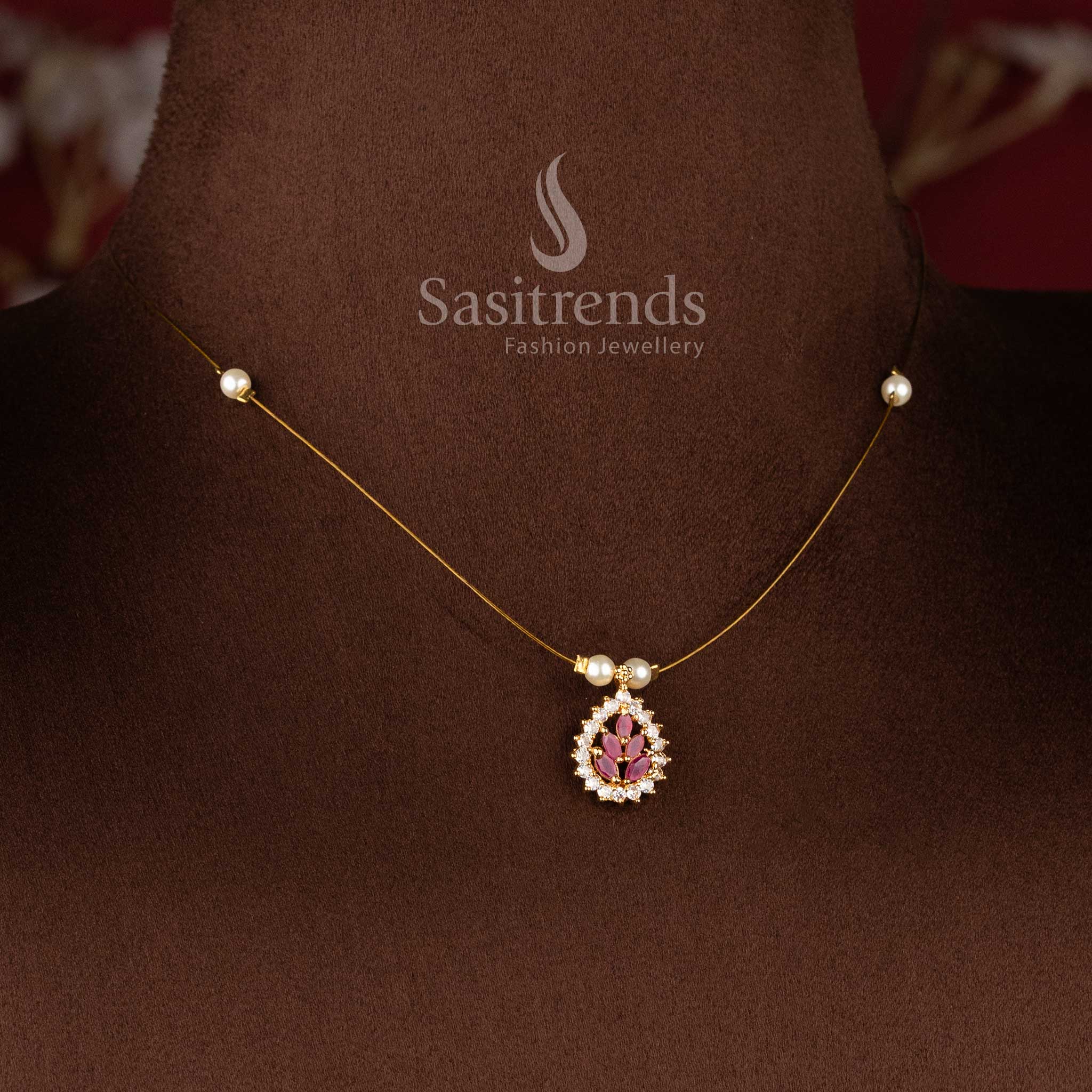 Elegant Invisible 24K Micro Gold Plated Pearl Accent American Diamond Necklace Set for Women - Sasitrends - Image 16