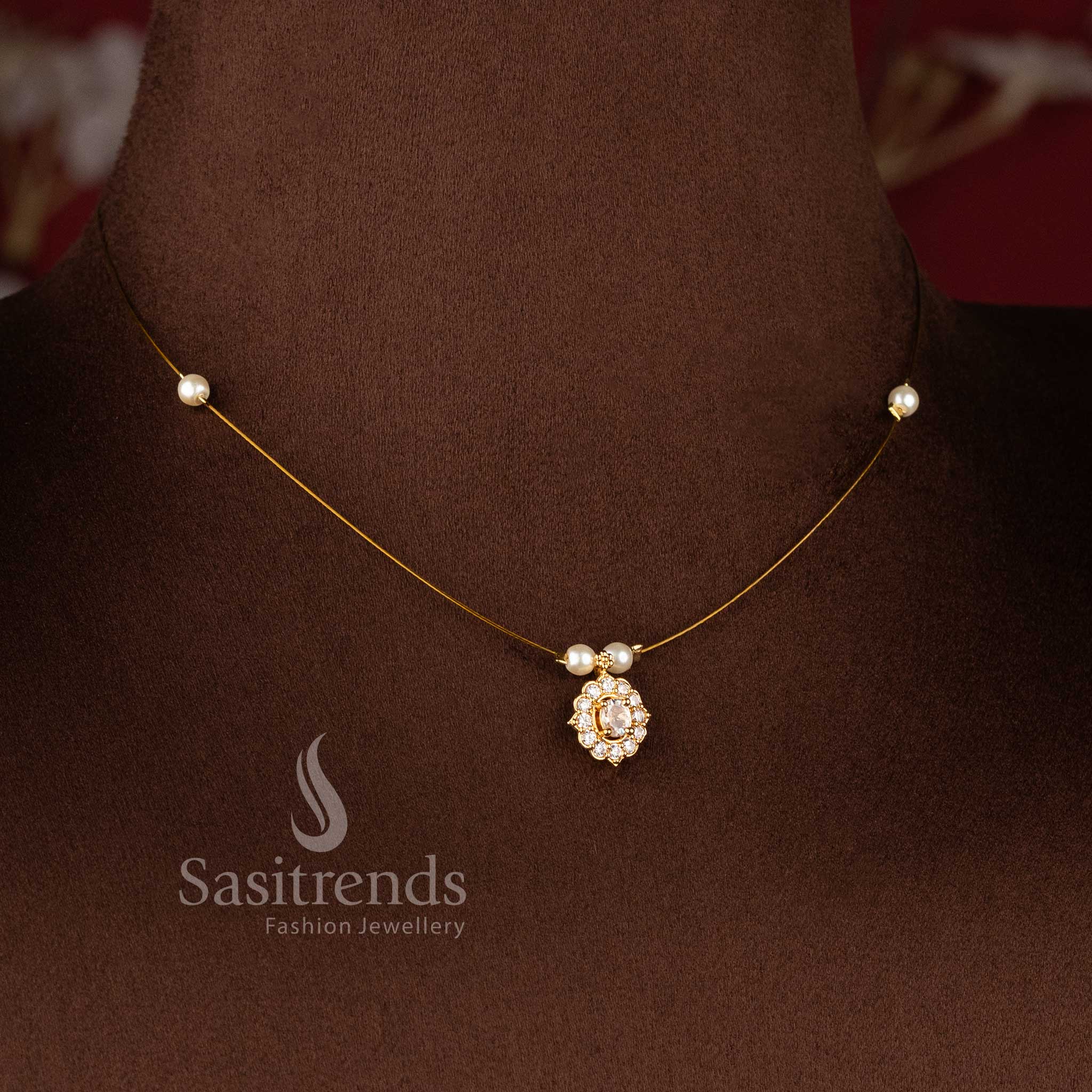 Elegant Invisible 24K Micro Gold Plated Pearl Accent American Diamond Necklace Set for Women - Sasitrends - Image 7