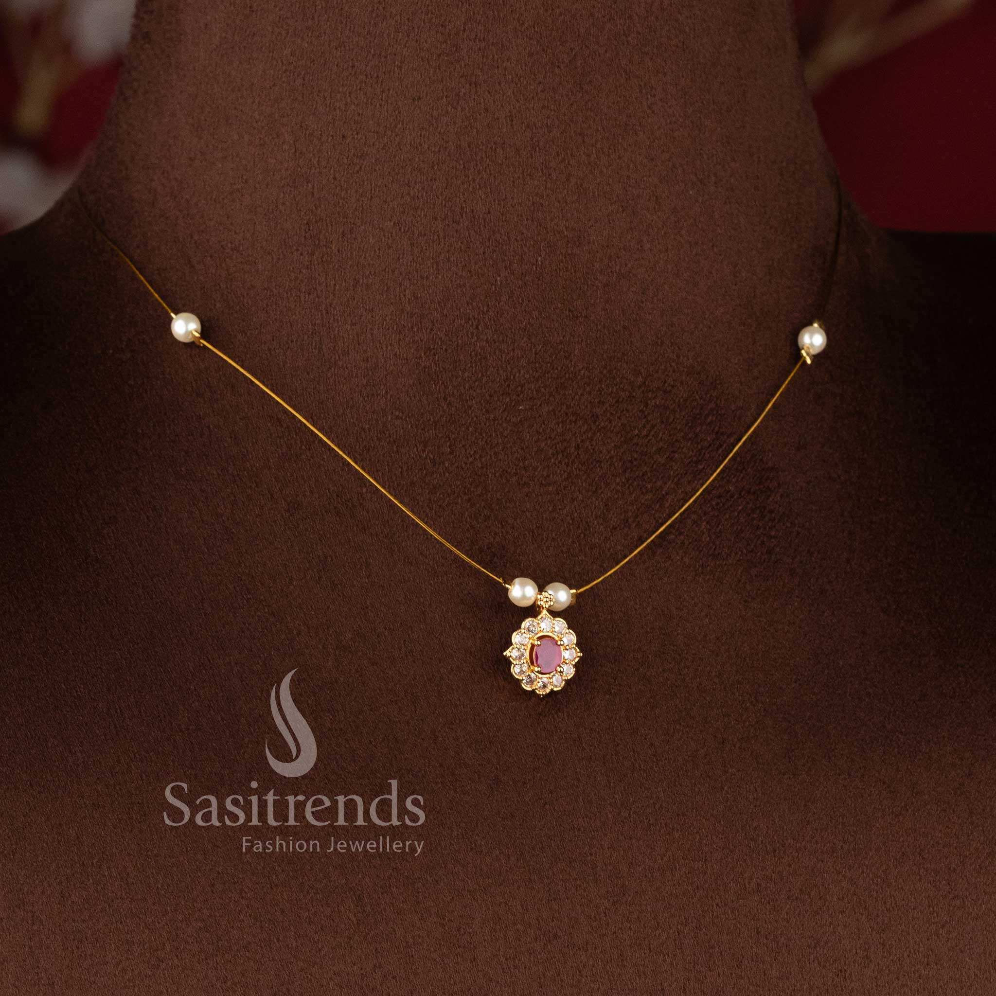 Elegant Invisible 24K Micro Gold Plated Pearl Accent American Diamond Necklace Set for Women - Sasitrends - Image 9