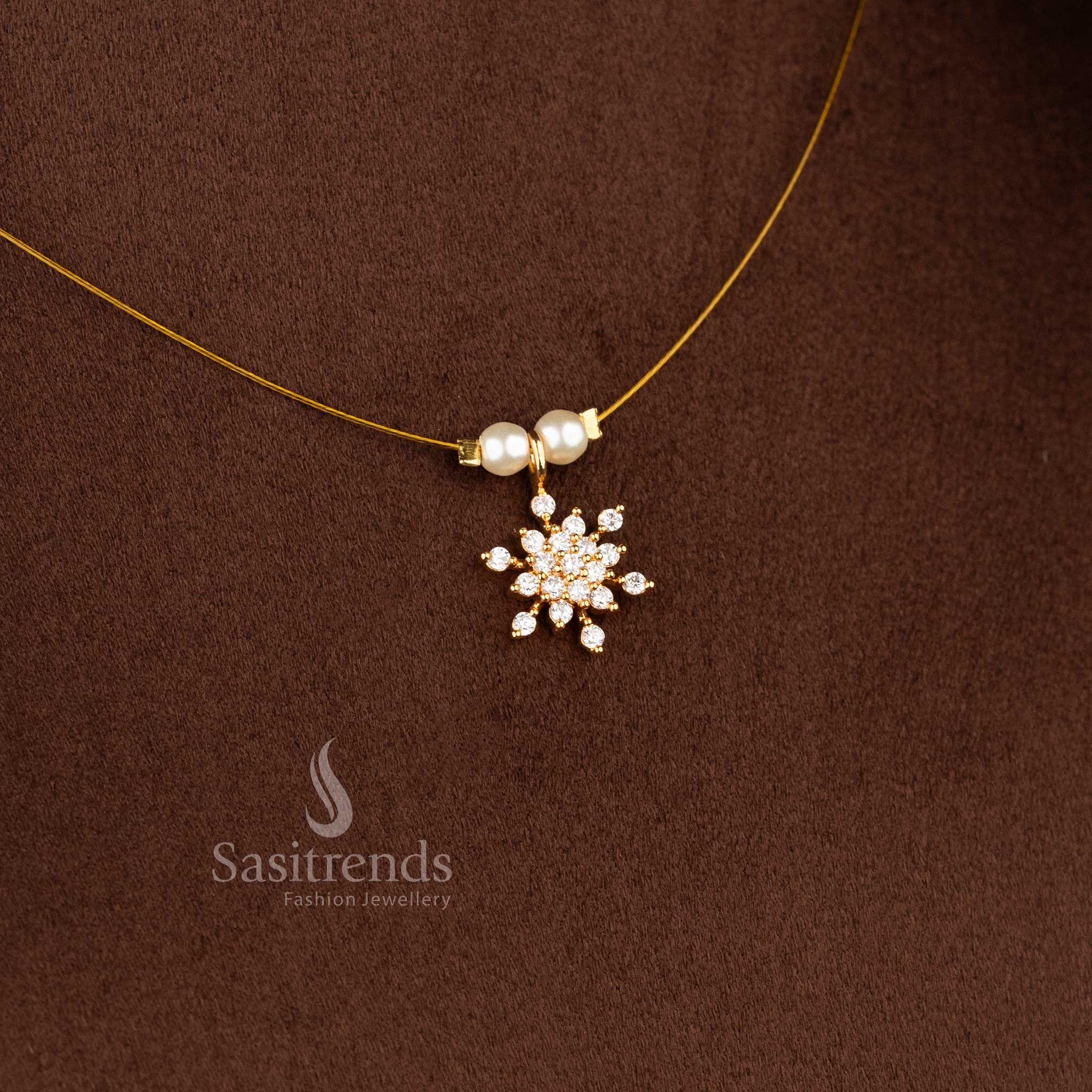 Beautiful Collection of Invisible American Diamond 24K Micro Gold Plated Necklace Jewellery with Pearl Bead | Perfect for Party & Festive Wear - Image 13