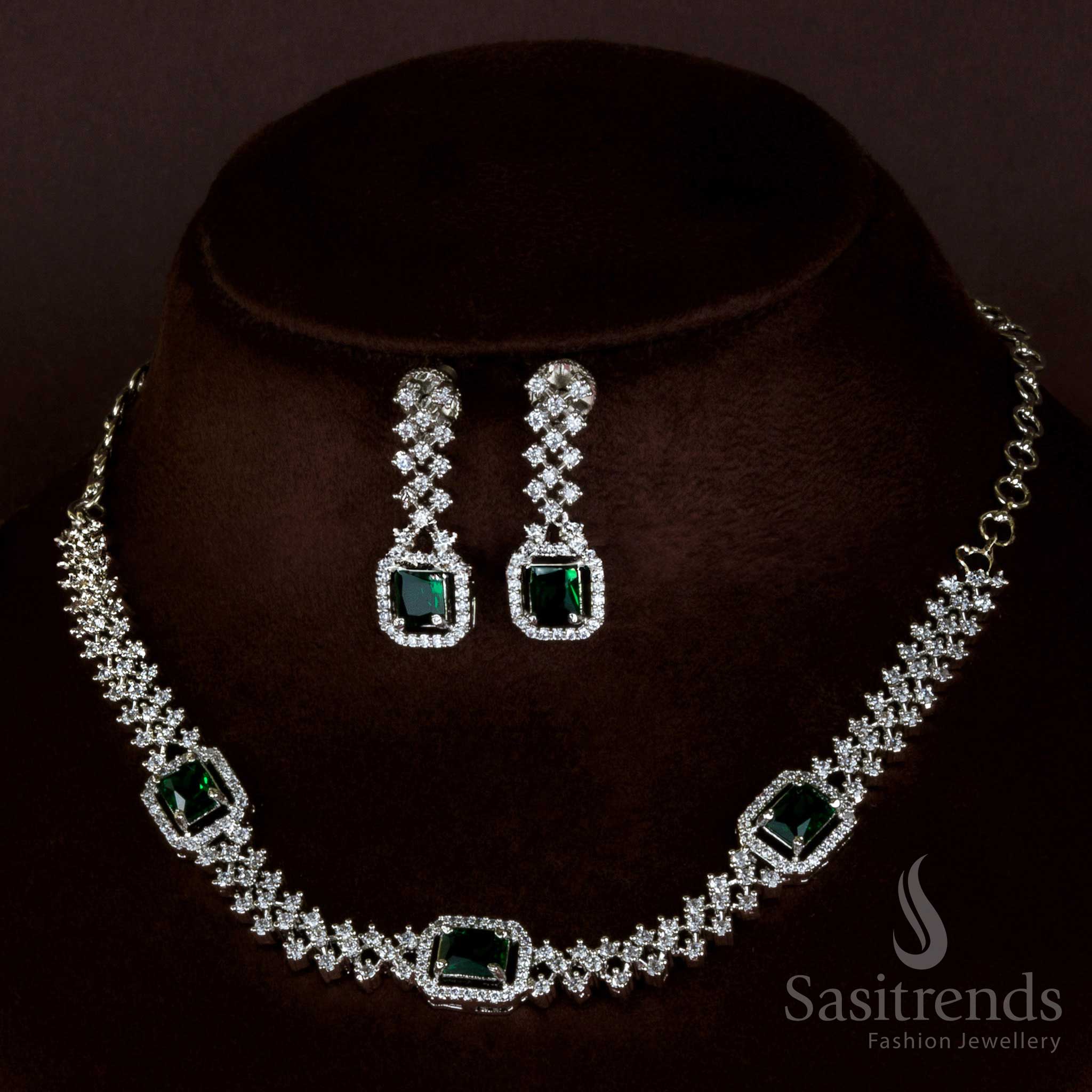 Trendy Party Wear: Rhodium Silver & Rose Gold Plated Necklace Jewellery Set - American Diamond Stones for Women - Image 5