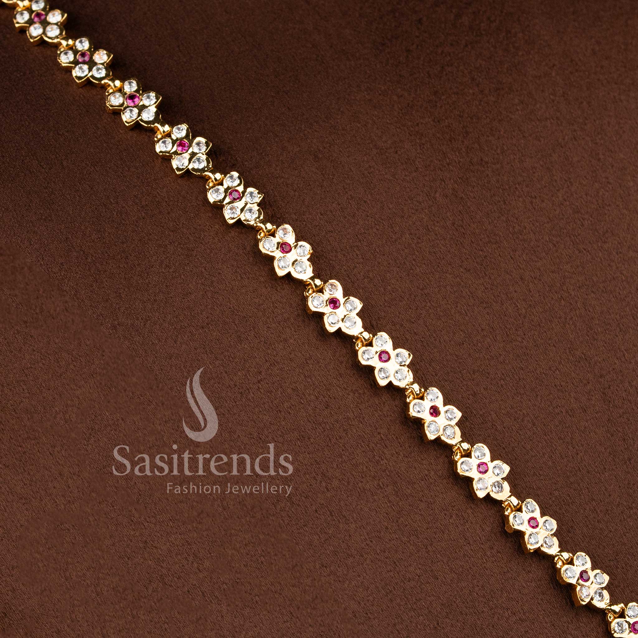 Traditional Micro Gold Plated Impon Gati Long Haram AD Necklace - Sasitrends - Image 6