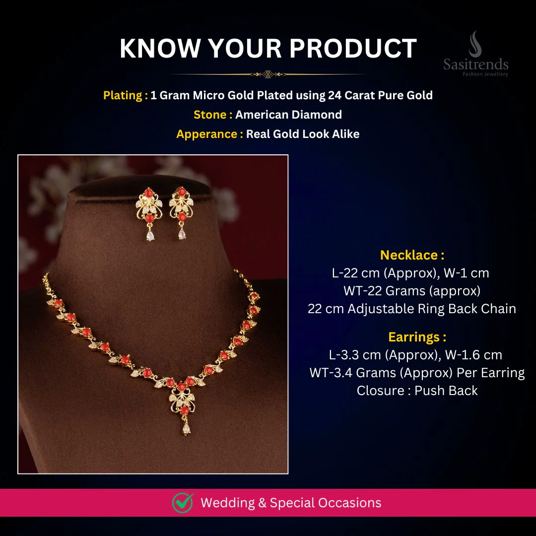 Royal Vine Floral Micro Gold Plated American Diamond Necklace Jewellery Sets for Women - Sasitrends - Image 5