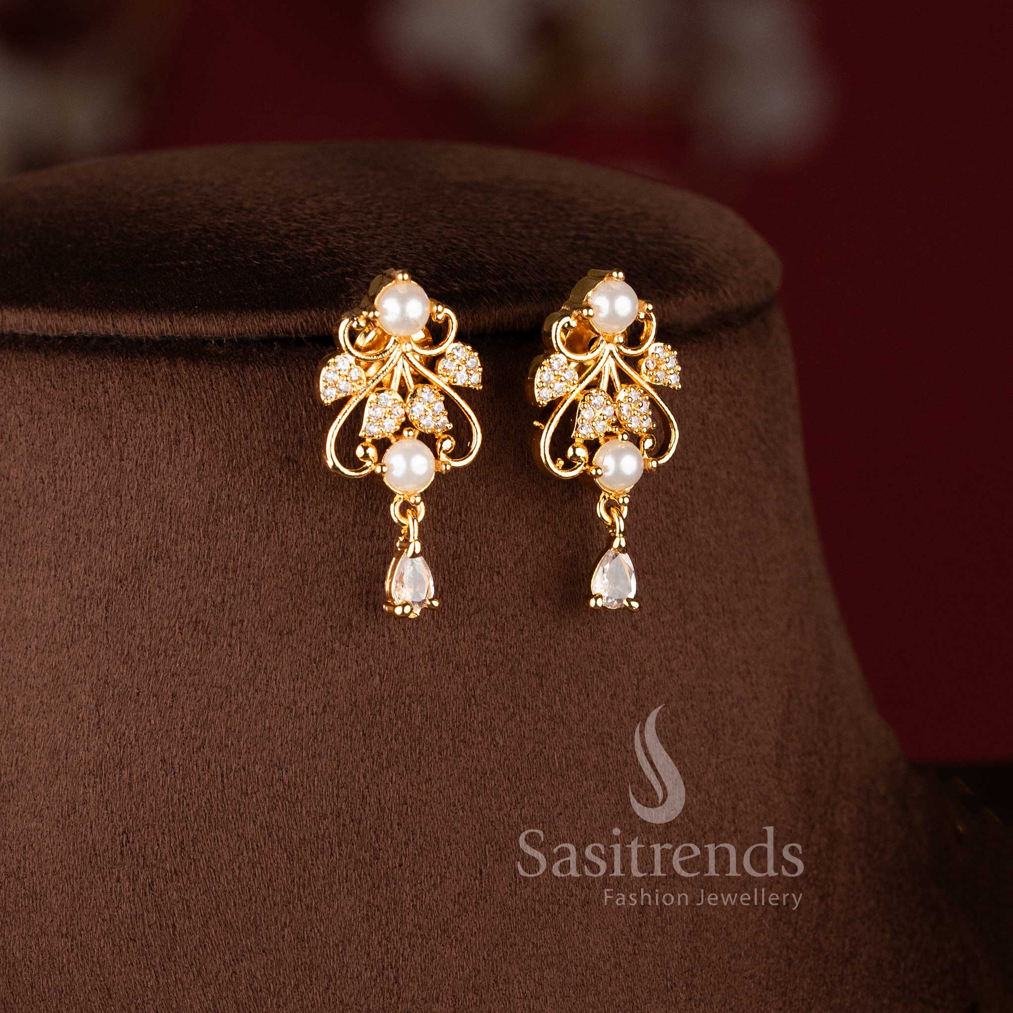 Royal Vine Floral Micro Gold Plated American Diamond Necklace Jewellery Sets for Women - Sasitrends - Image 7