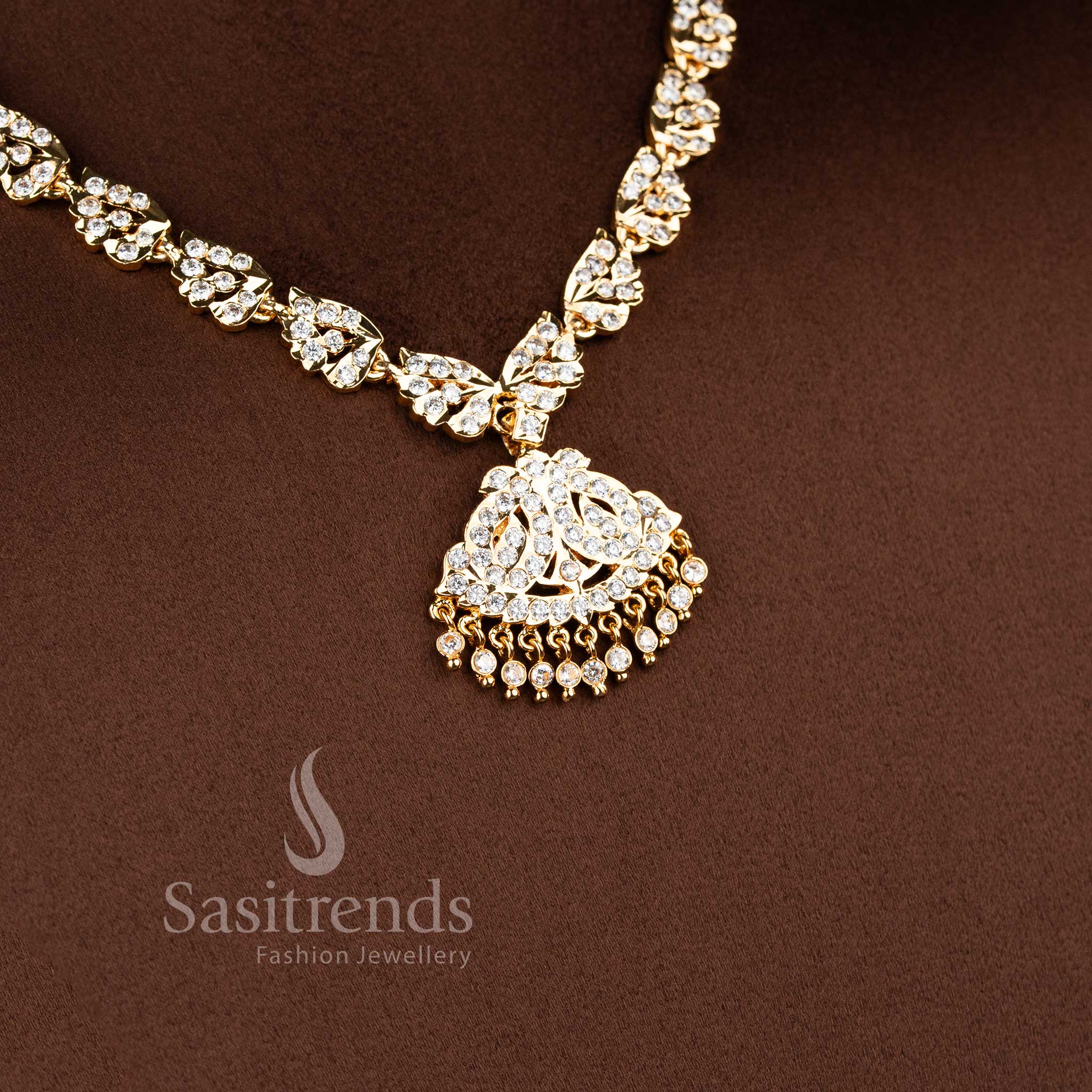 Traditional Micro Gold Plated Impon Gati Desgin Short Necklace with AD Stone - Sasitrends - Image 8