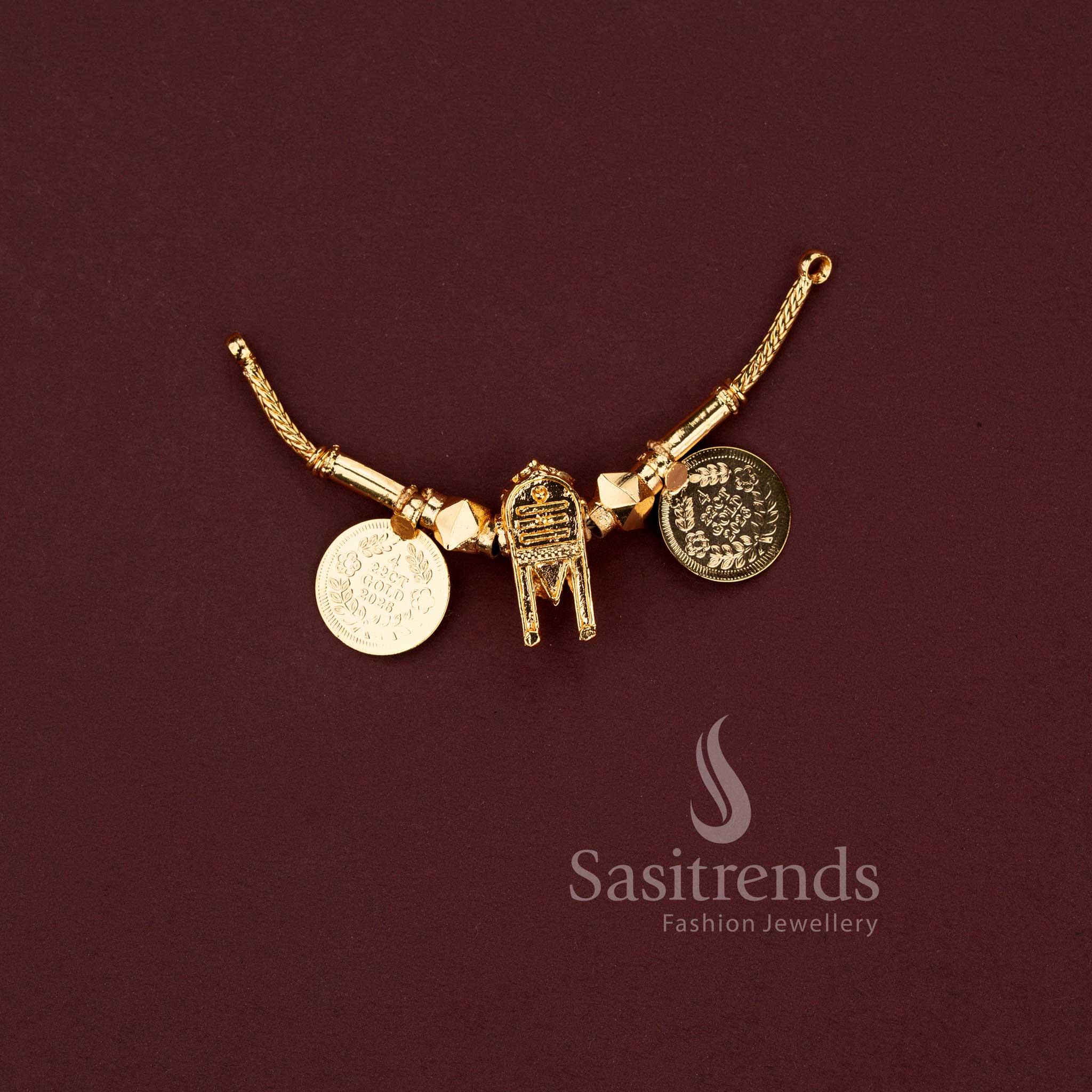 Micro Gold Plated Heritage Lakshmi Coin and Tulsi Mangalsutra Thali Pendant Collection - Sasitrends - Image 2