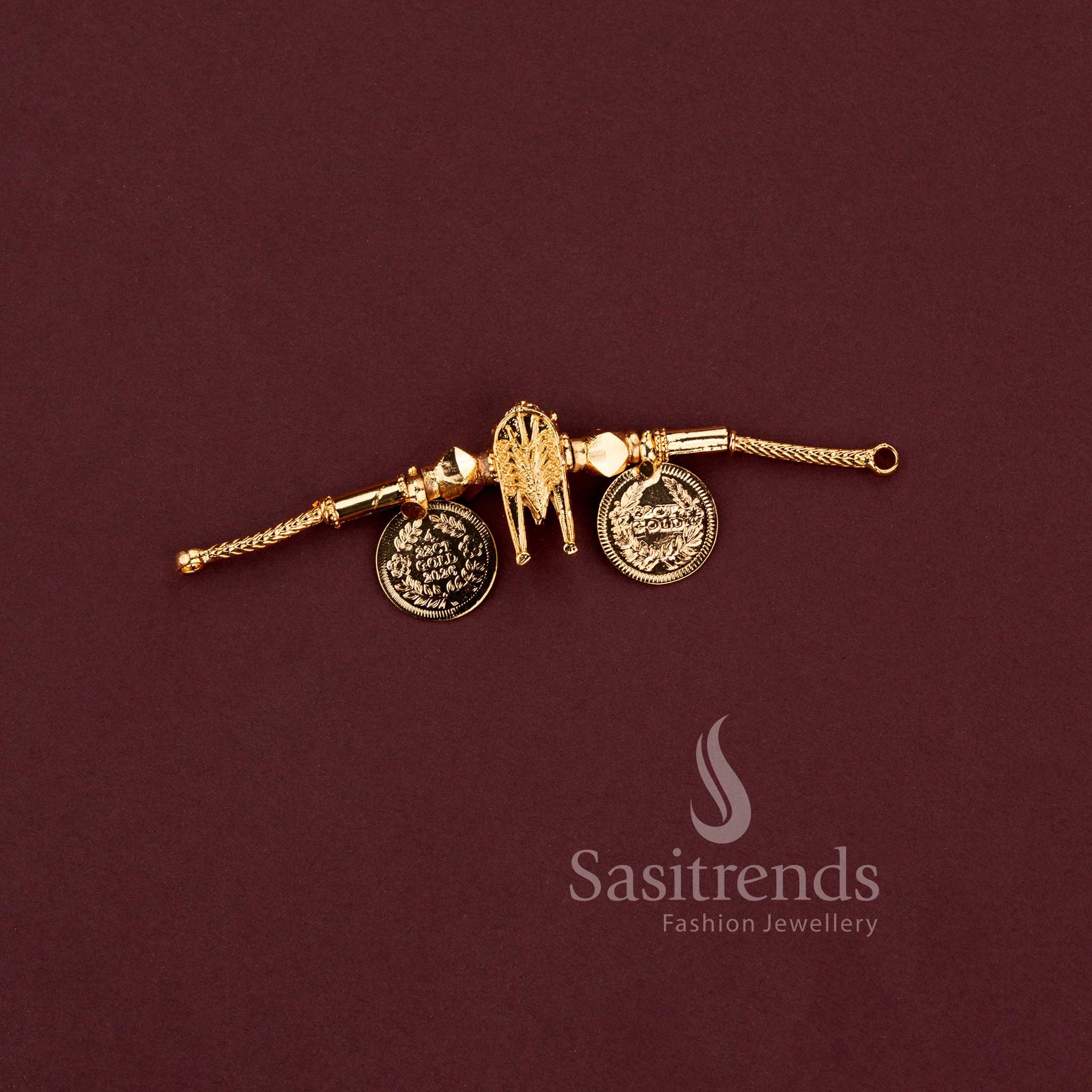 Micro Gold Plated Heritage Lakshmi Coin and Tulsi Mangalsutra Thali Pendant Collection - Sasitrends - Image 3