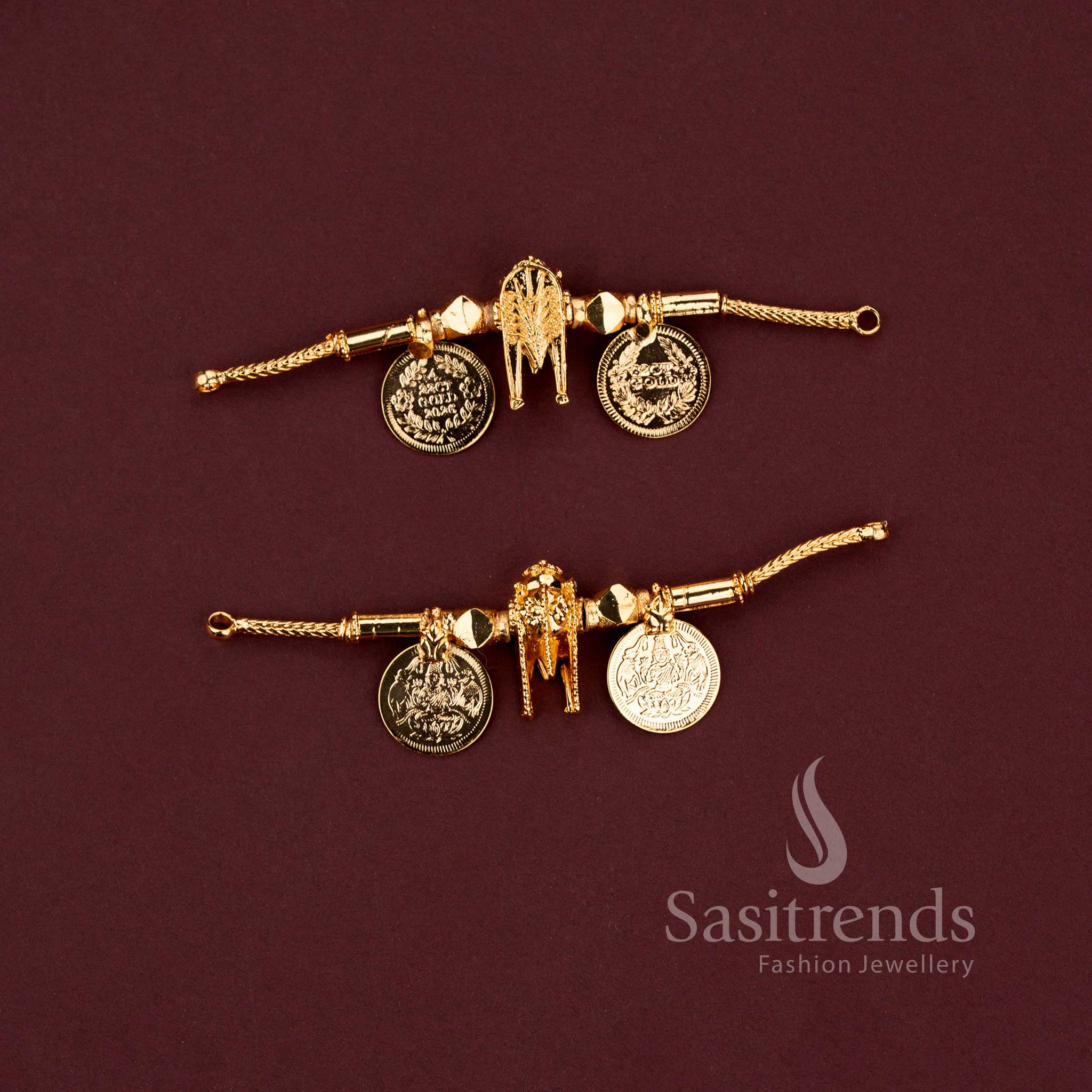 Micro Gold Plated Heritage Lakshmi Coin and Tulsi Mangalsutra Thali Pendant Collection - Sasitrends - Image 4