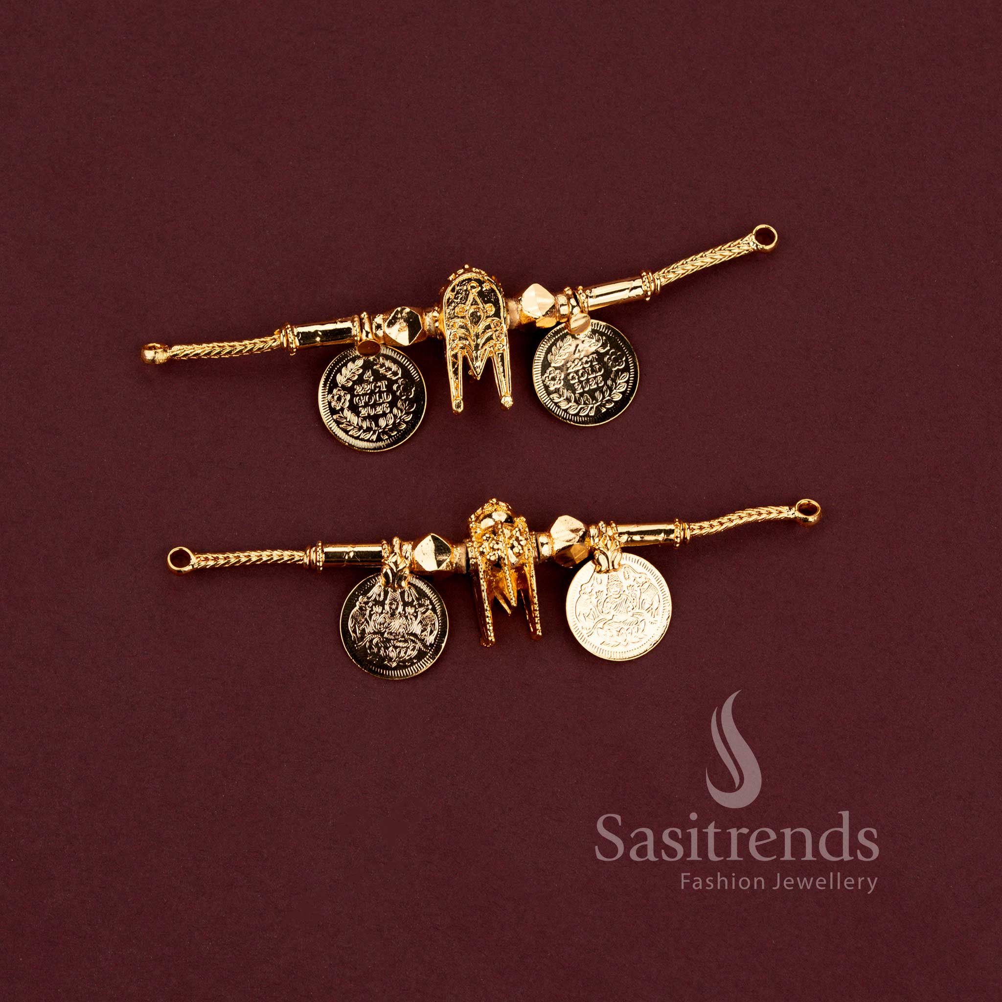 Micro Gold Plated Heritage Lakshmi Coin and Tulsi Mangalsutra Thali Pendant Collection - Sasitrends - Image 6