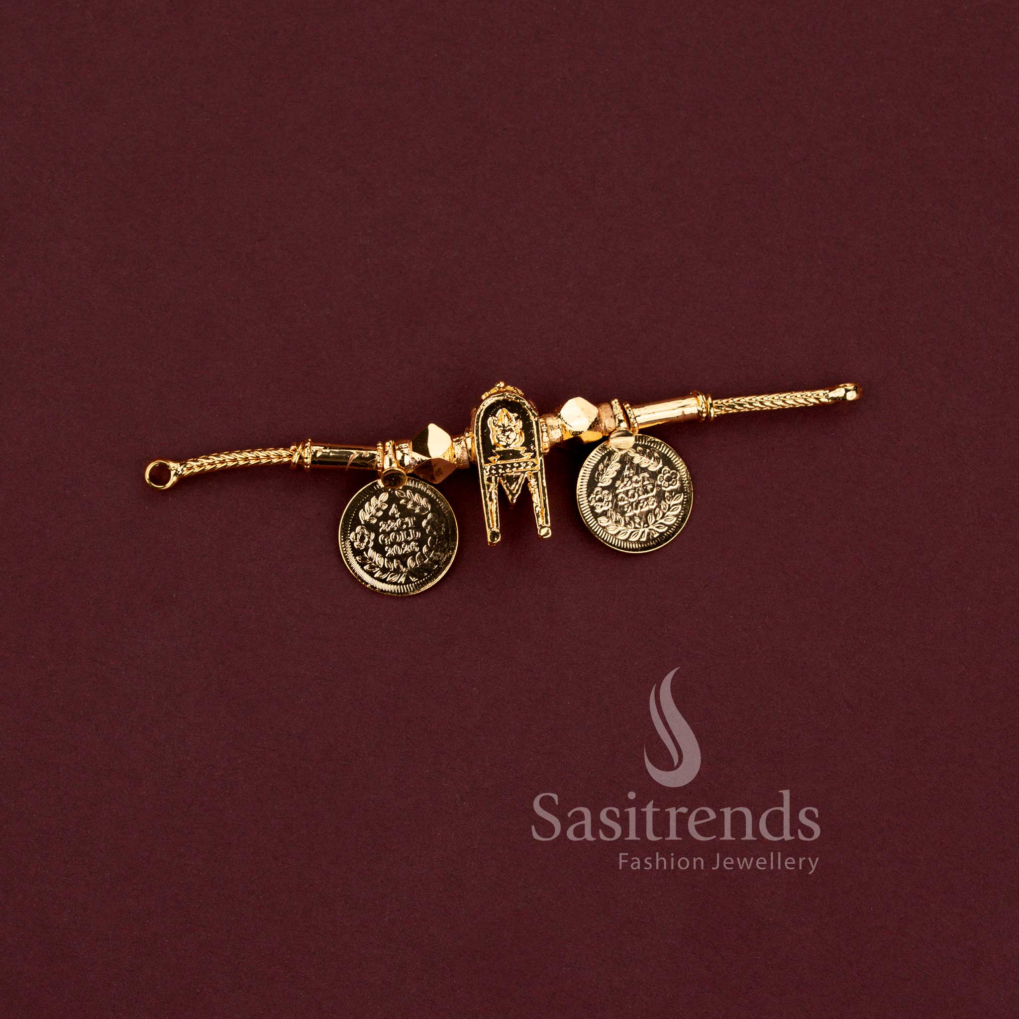 Micro Gold Plated Heritage Lakshmi Coin and Tulsi Mangalsutra Thali Pendant Collection - Sasitrends - Image 7