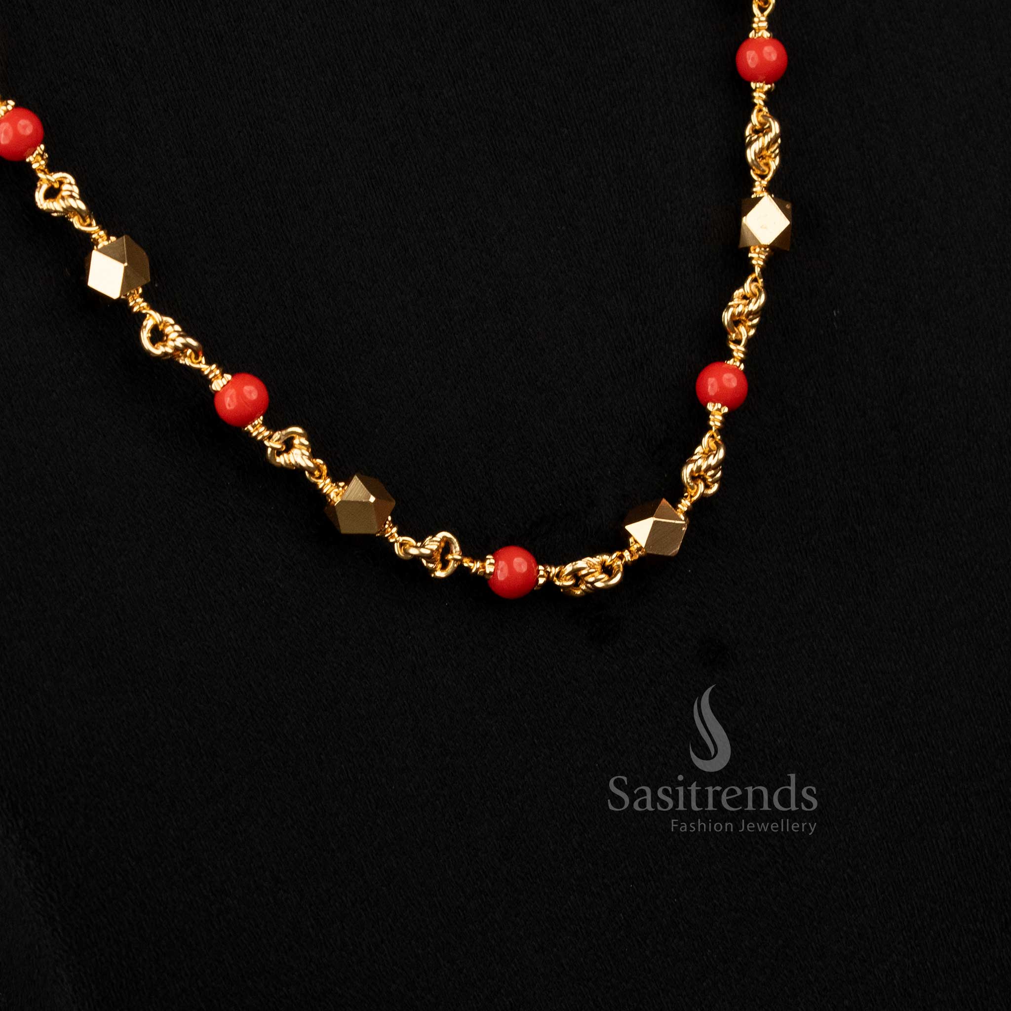 Guaranteed Micro Gold Plated Mangalorean Diamond-Cut Pavalam Chain Necklace for Women – Traditional, Temple & Festive Wear - Image 2