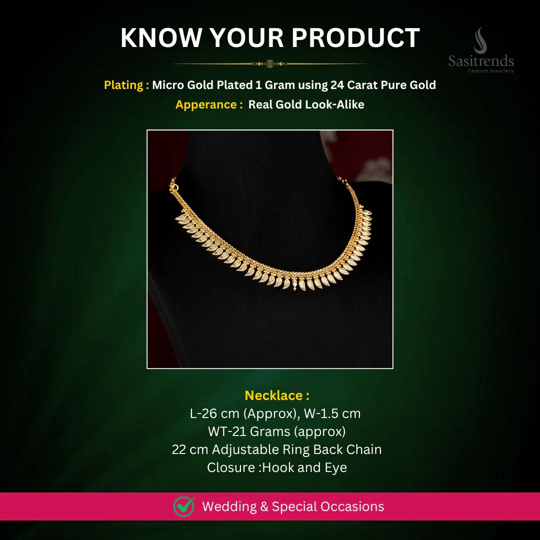 Exquisite Micro Gold Plated Mango & Betel Leaves Necklace for Women – Traditional, Temple & Festive Wear | Sasitrends - Image 2