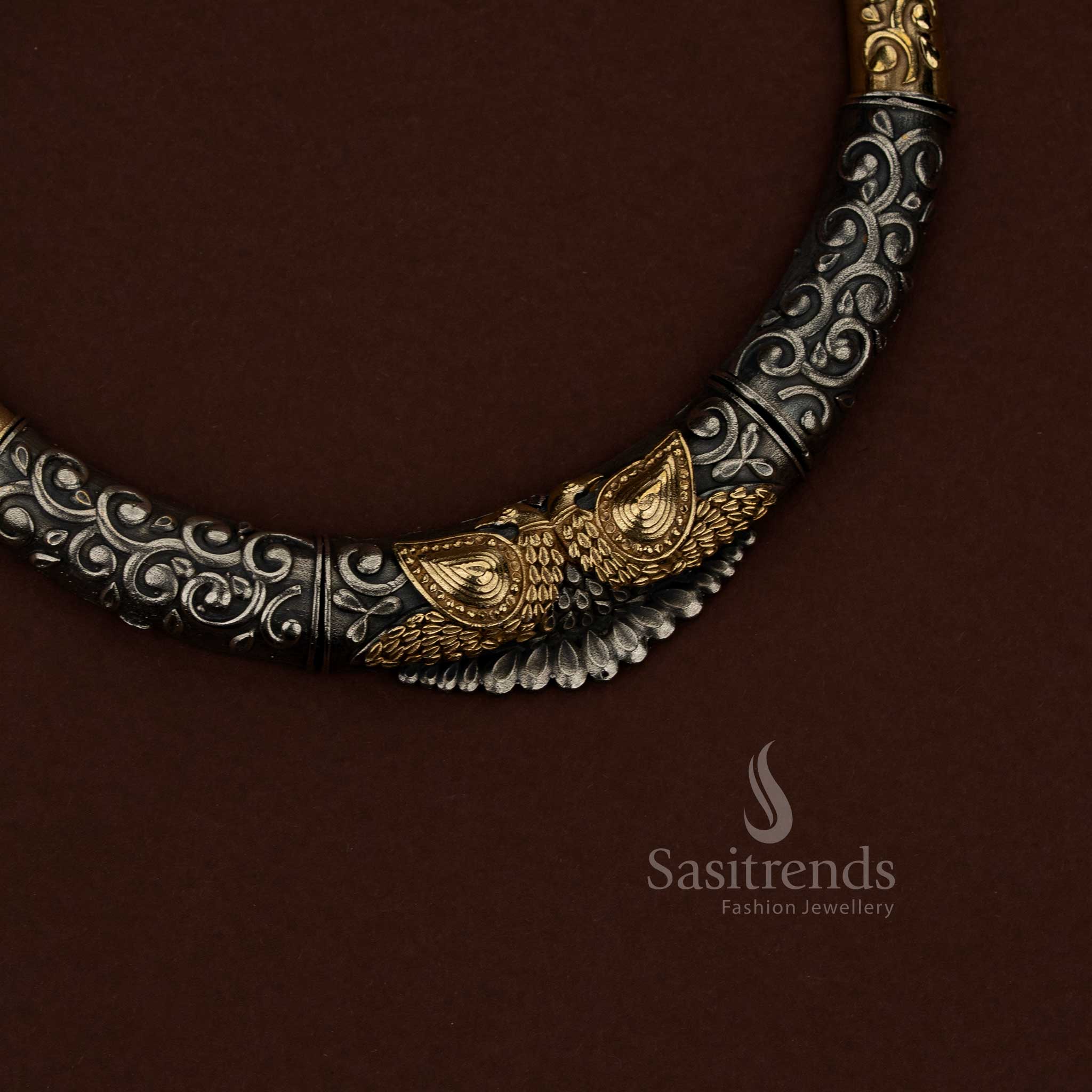 Collection of Premium Rich Look Attractive 92.5 Dual Tone Silver Oxidised Plated Husli Necklace Jewellery Set - Image 14