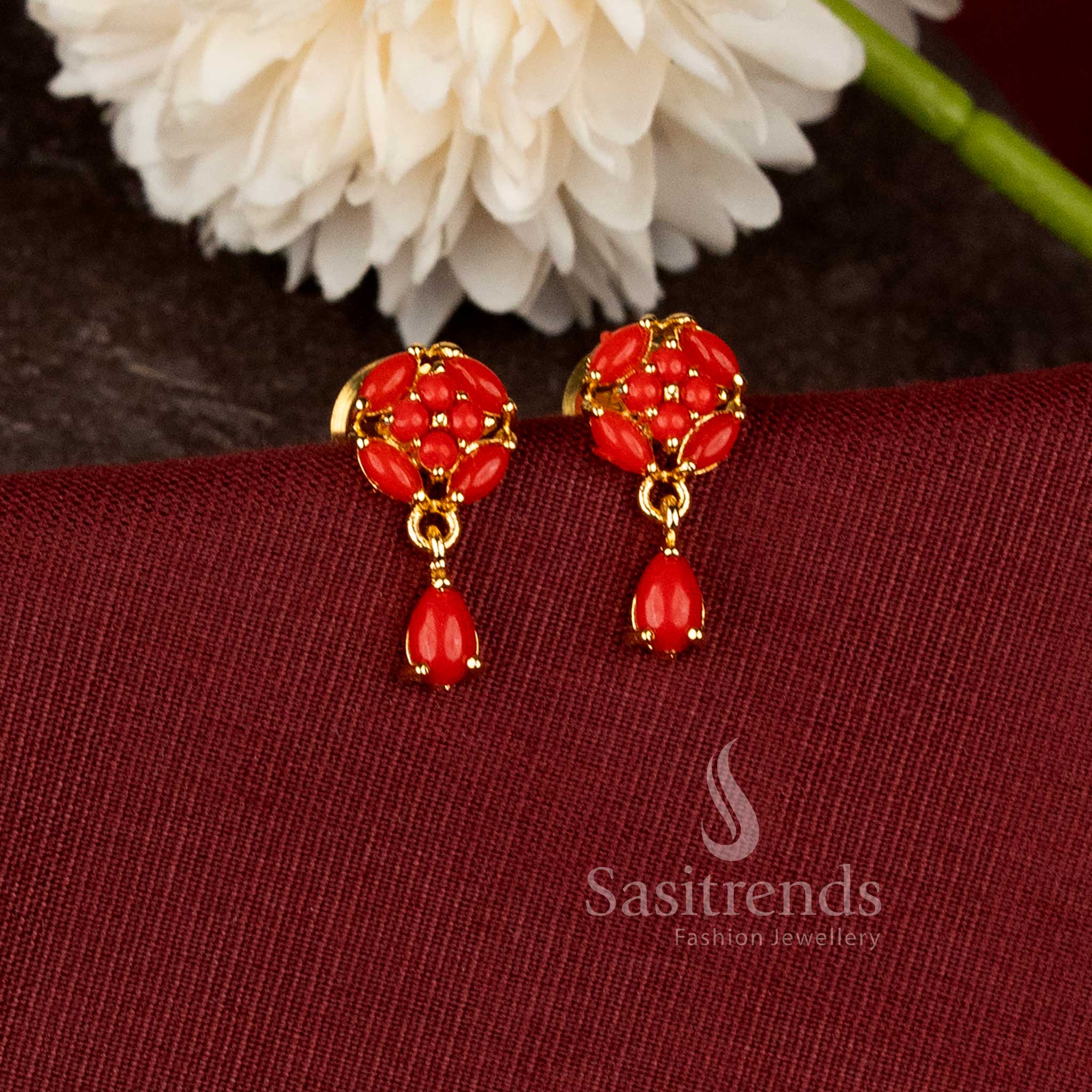 Stunning Micro Gold Plated Floral Petal Drop Earrings For Special Occasions |Look Like Real Gold - Sasitrends - Image 3