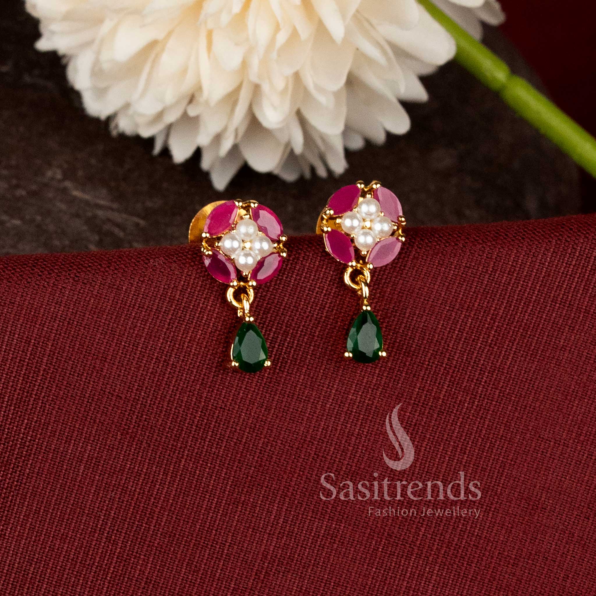 Stunning Micro Gold Plated Floral Petal Drop Earrings For Special Occasions |Look Like Real Gold - Sasitrends - Image 9