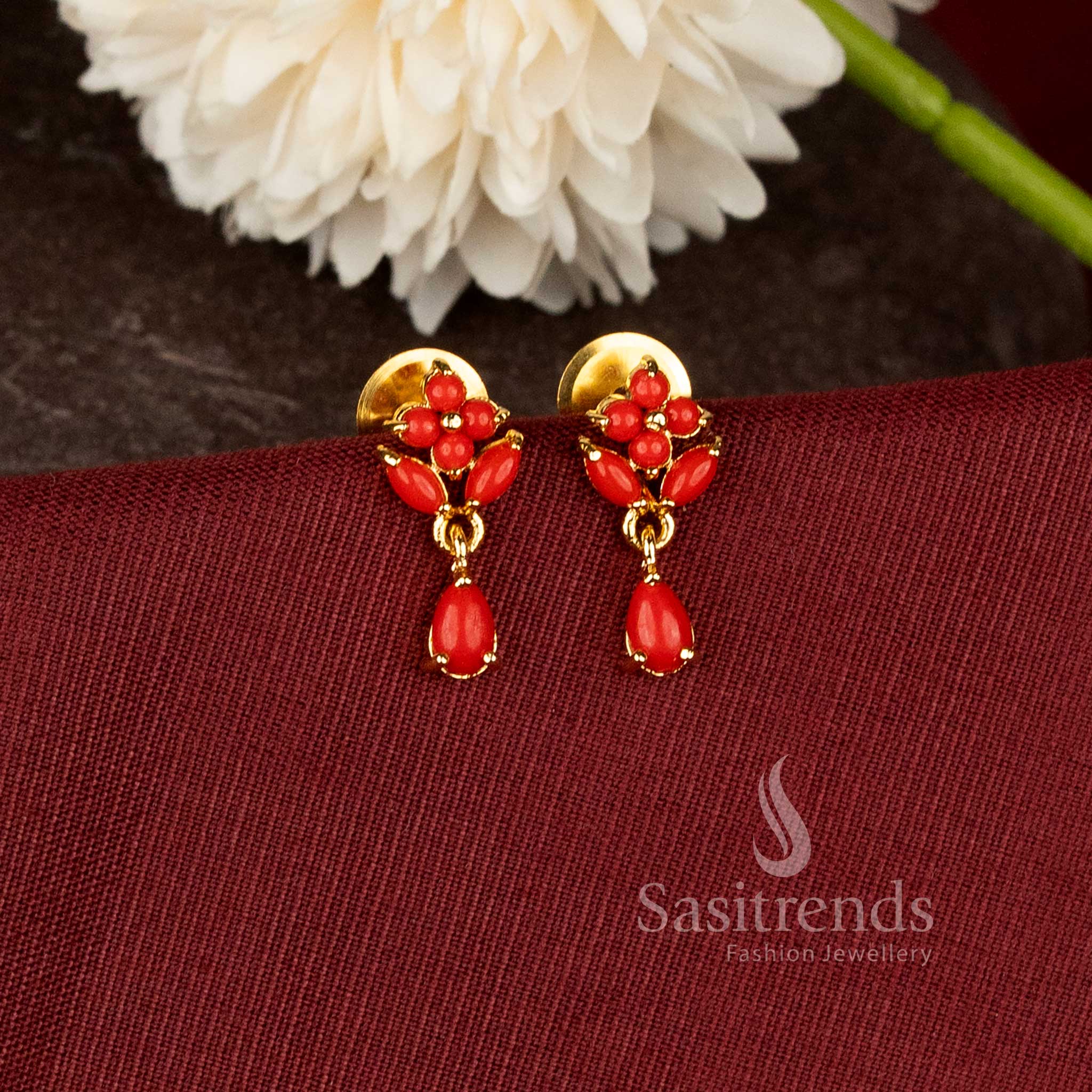 Beautiful Collection One Gram Micro Gold Plated Pearl Drop Floral Stud Earrings for Women - Sasitrends - Image 2