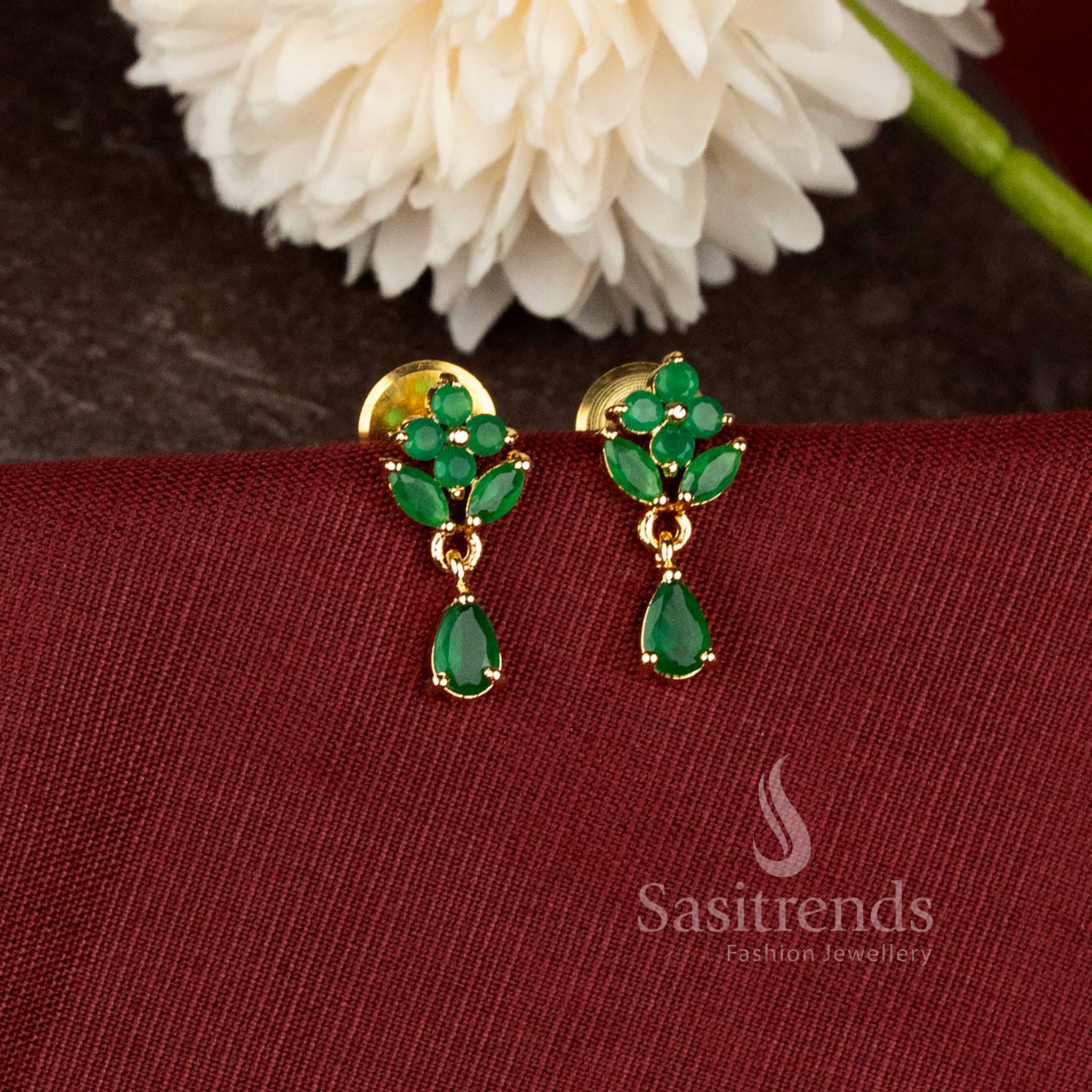 Beautiful Collection One Gram Micro Gold Plated Pearl Drop Floral Stud Earrings for Women - Sasitrends - Image 4