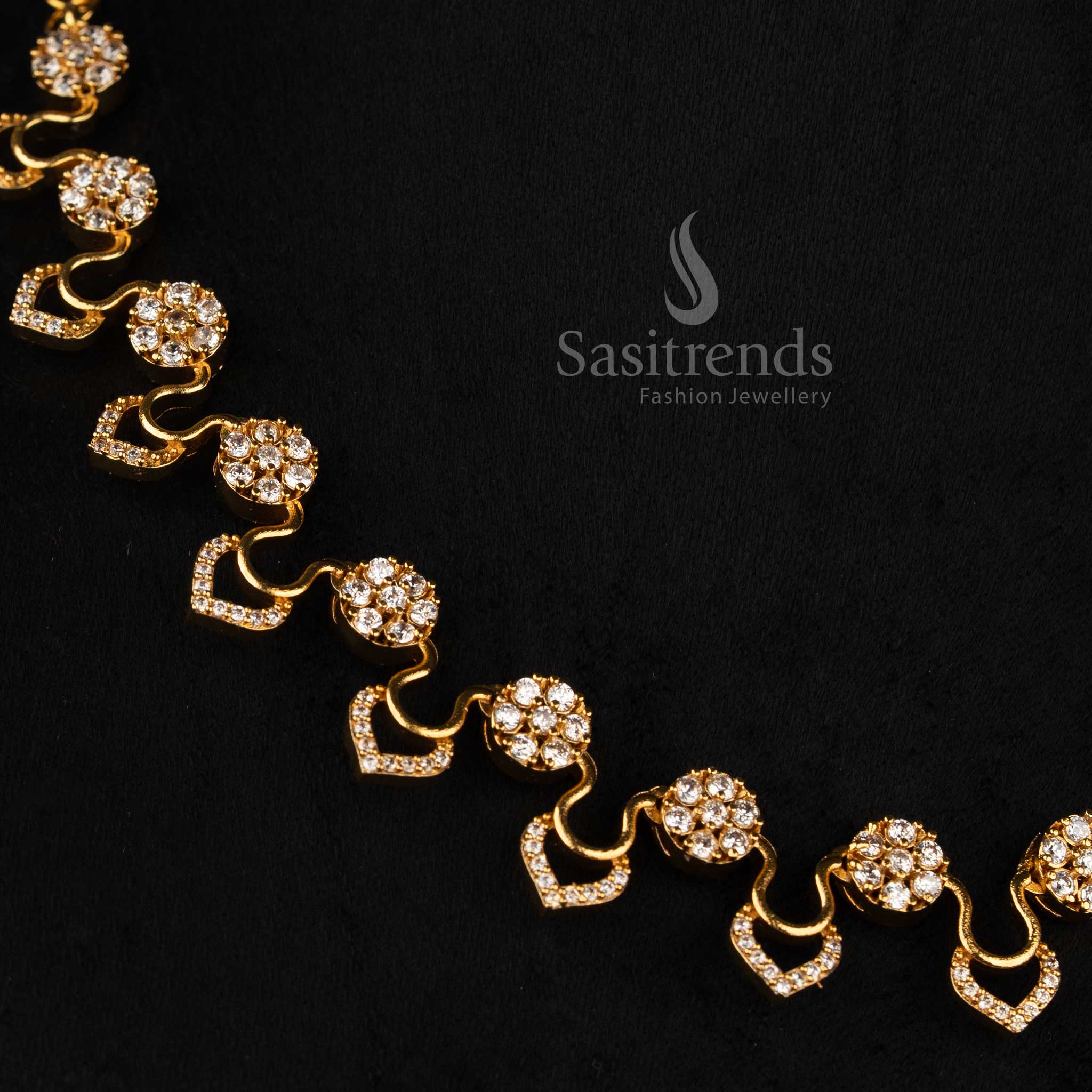Captivating Party wear American Diamond Micro Gold Plated Floral Cluster Necklace Jewellery Set - Image 2