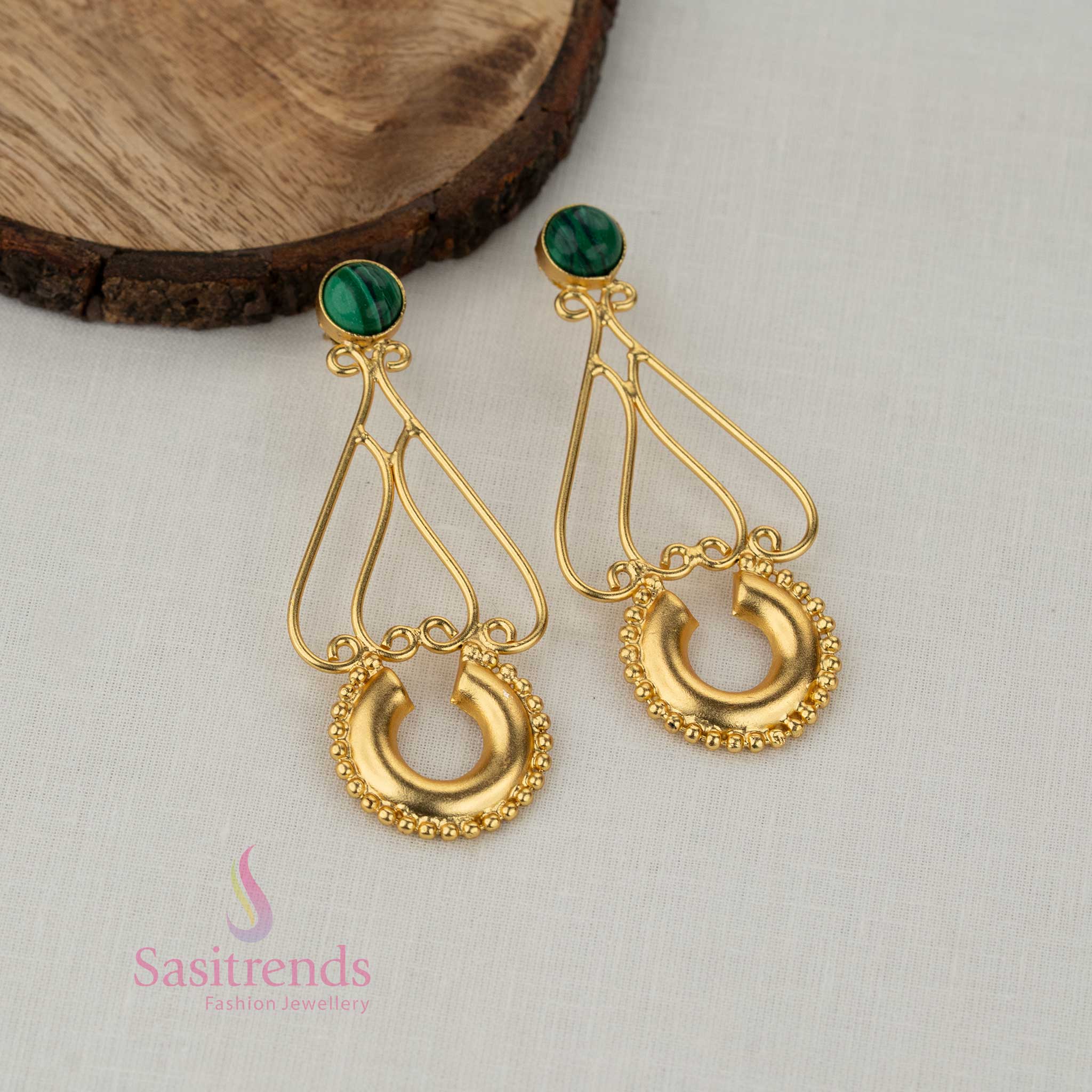Trendy Gold Plated Stone Stud Teardrop Frame Earrings with Decorative Crescent Drop for Girls | Perfect For College Functions & Festive Celebrations - Image 8