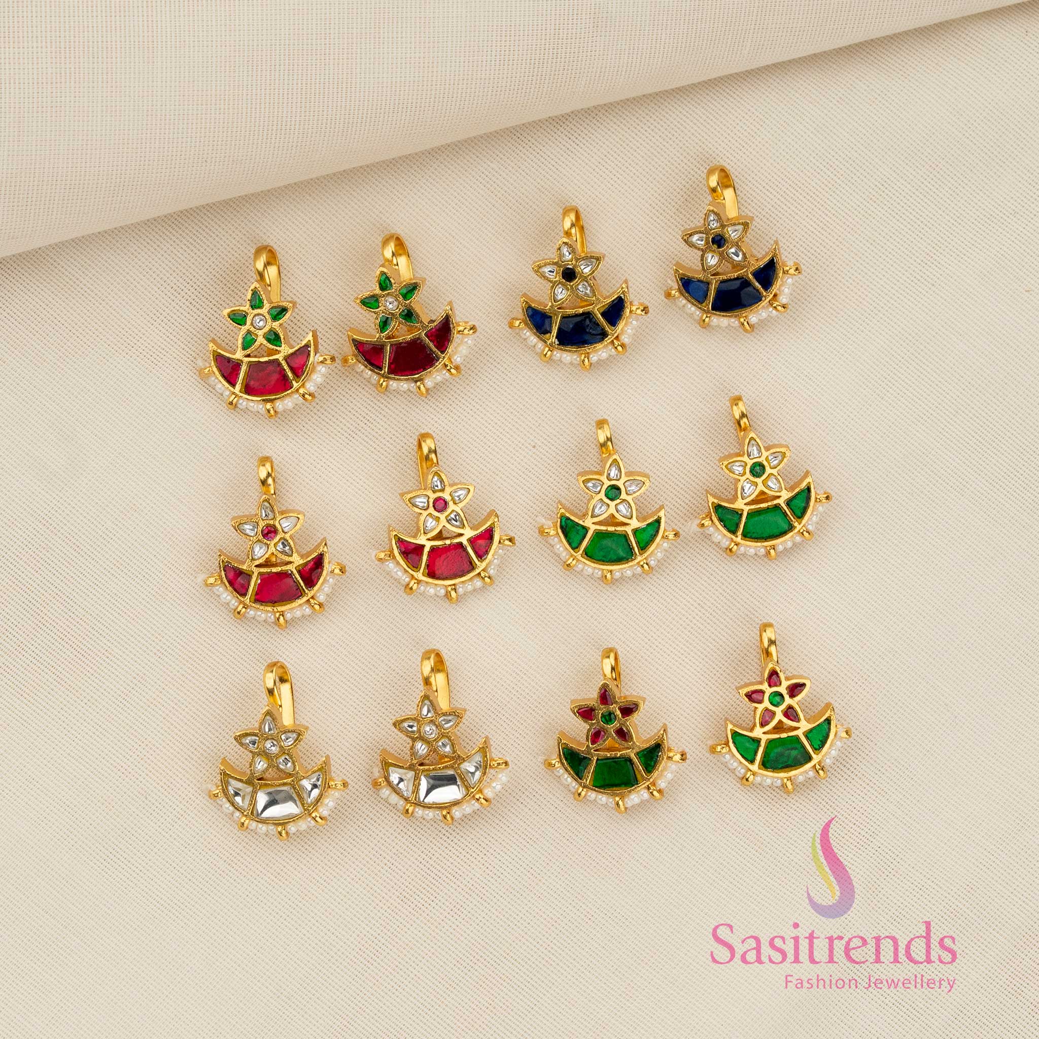 Enchanting 24K Jadau Kundan Gold Plated Floral Crest Half Moon Bugadi Earcuff Earrings with Pearl Accents - Image 2