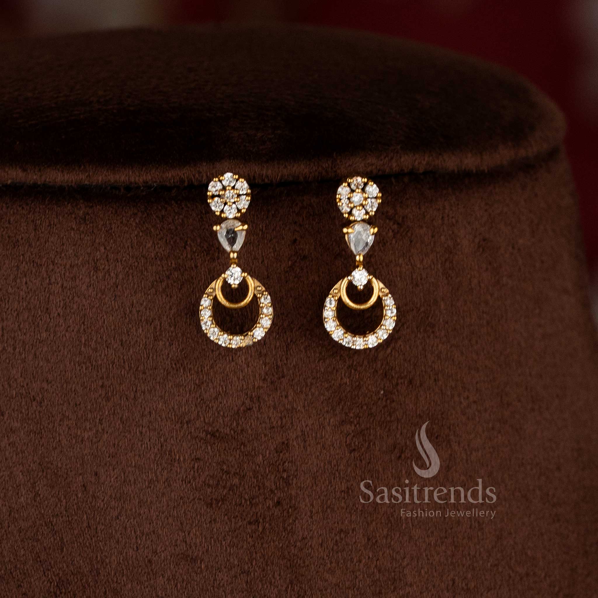 Sasitrends American Diamond Matte Gold Plated Crescent Moon Motif Designer Necklace Jewellery Set for Bridal, Festive & Saree Styling - Image 7