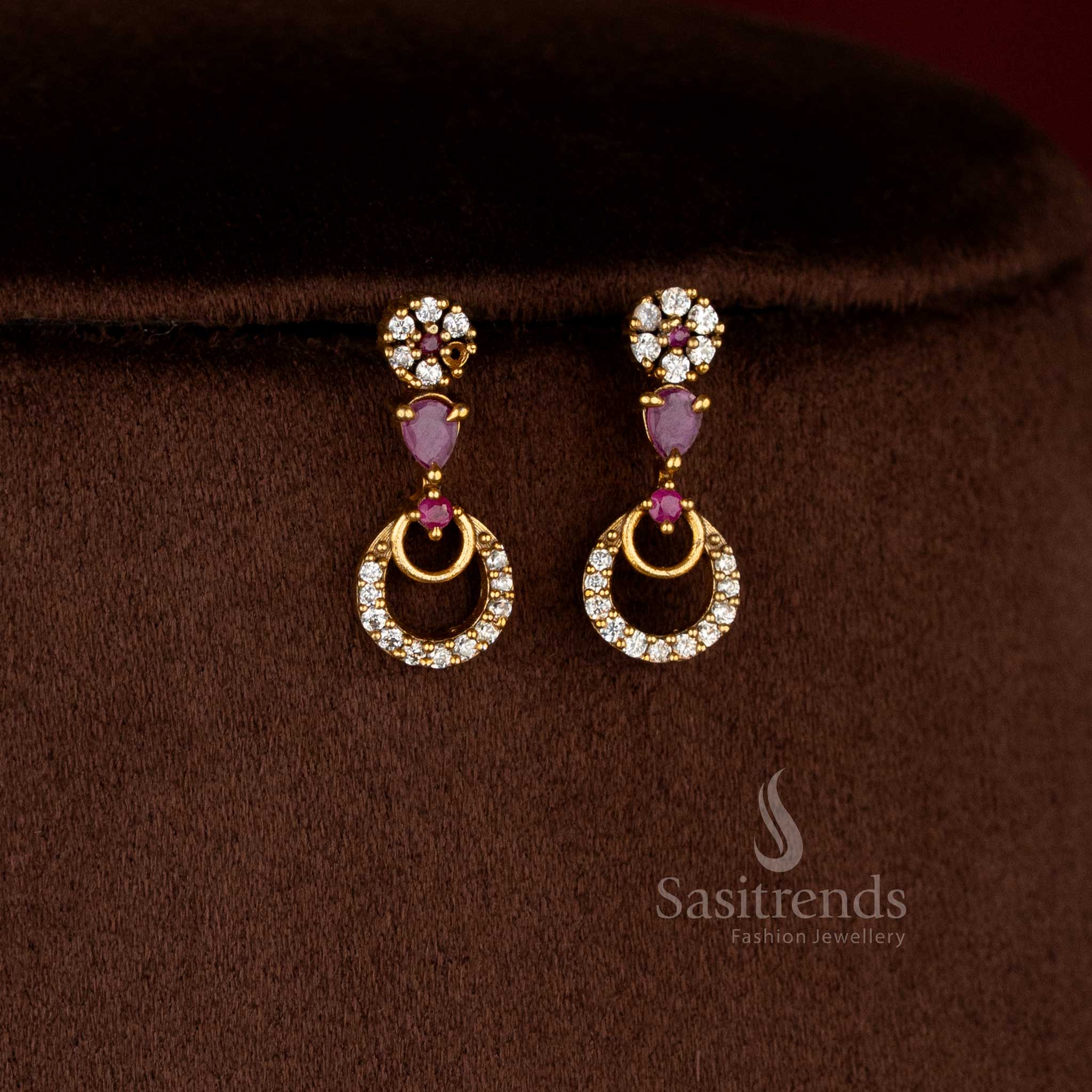 Sasitrends American Diamond Matte Gold Plated Crescent Moon Motif Designer Necklace Jewellery Set for Bridal, Festive & Saree Styling - Image 9