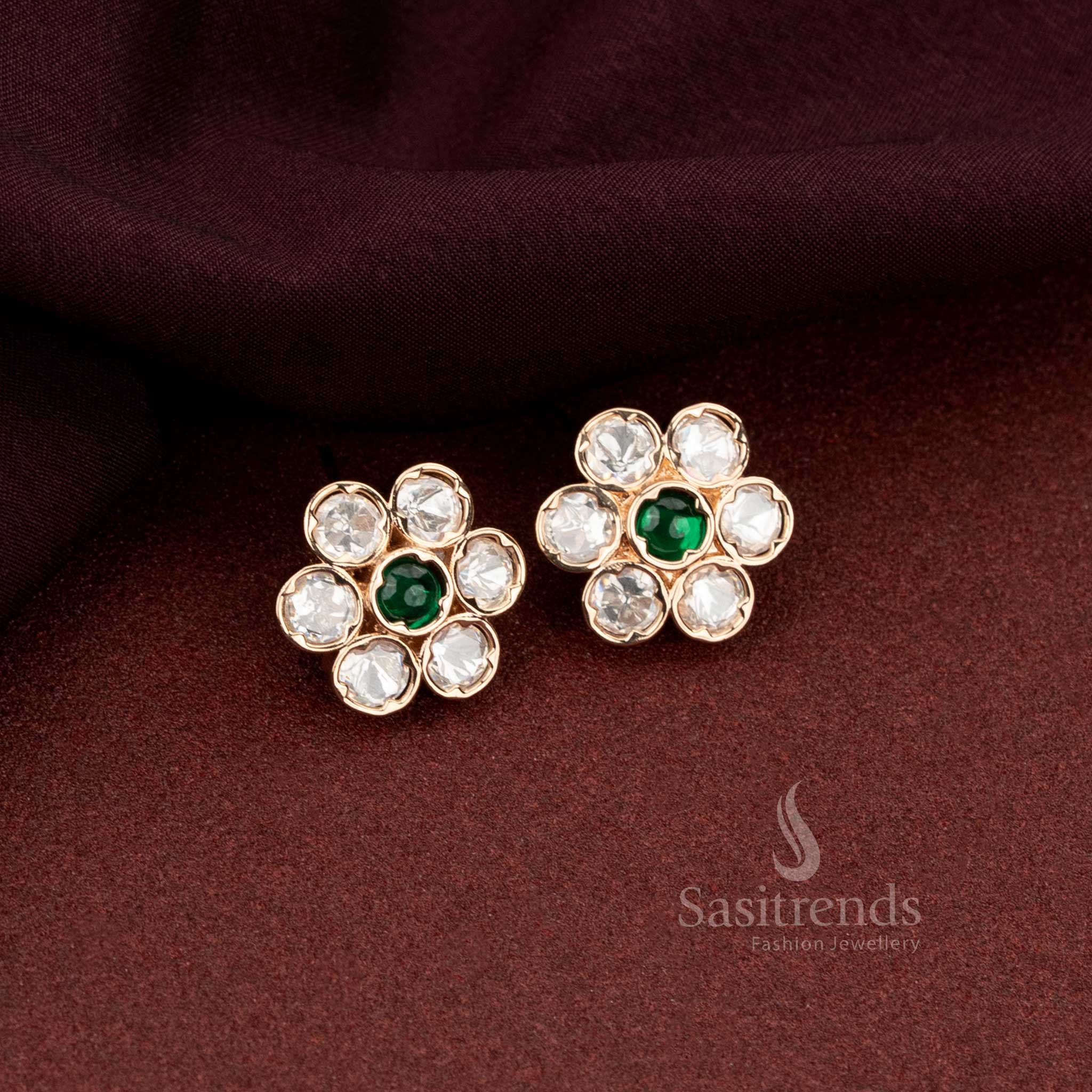 Radiant Cluster Kundan Stone Stud Earrings For Festive Wear – Sasitrends - Image 3
