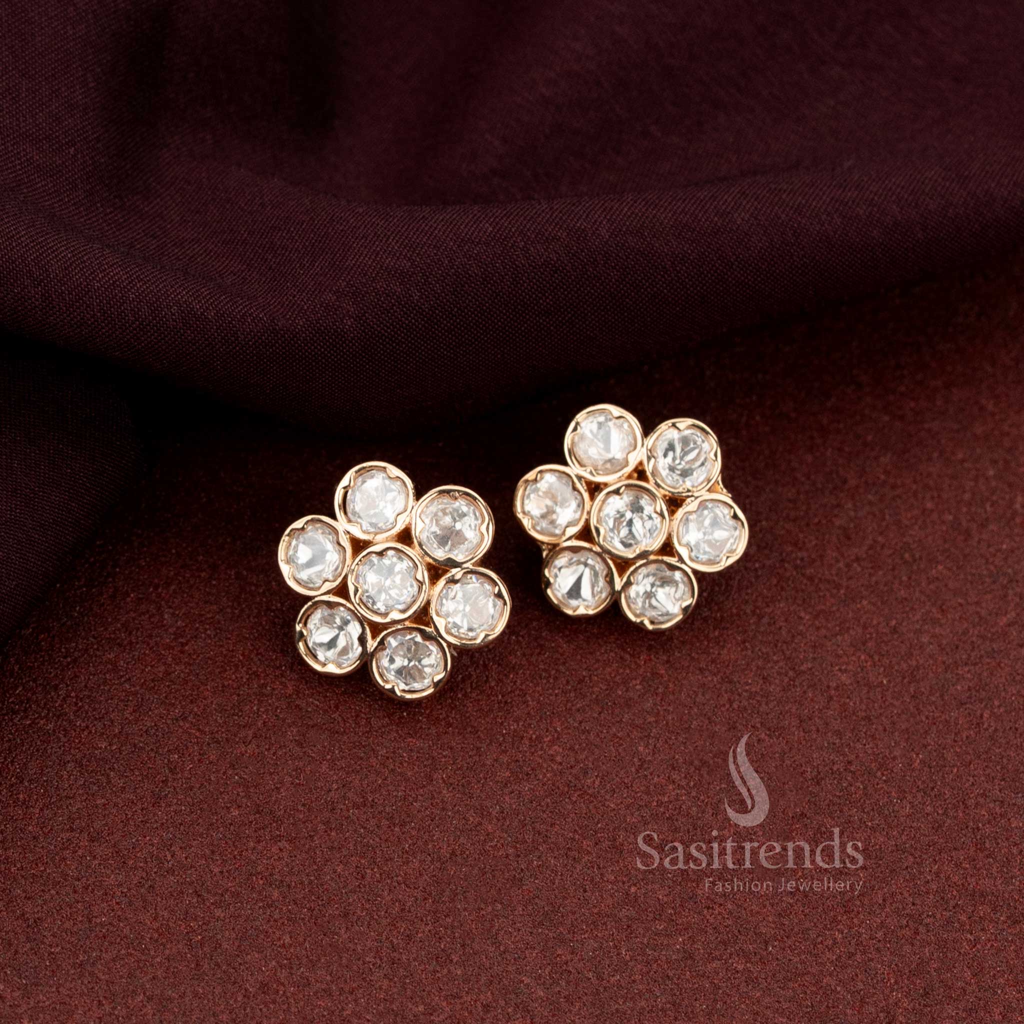 Radiant Cluster Kundan Stone Stud Earrings For Festive Wear – Sasitrends - Image 4