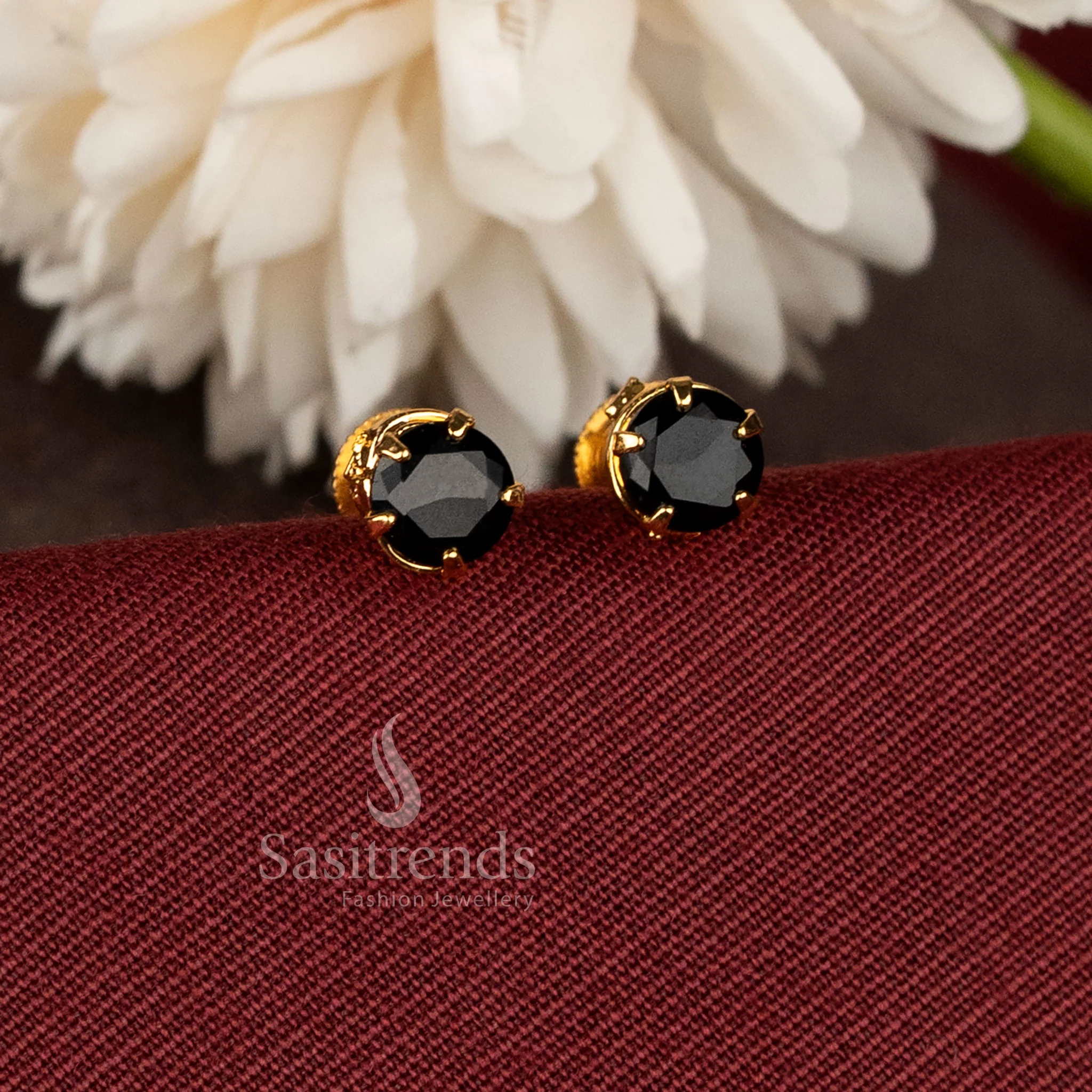 One Gram Micro Gold Plated Radiant Round Stone & Pearl Screw Back Stud Earrings - Sasitrends - Image 5