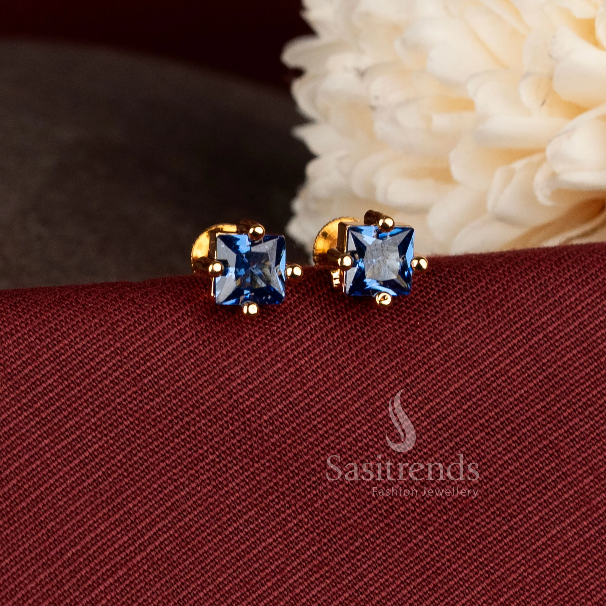 Elegant Square Stone Micro Gold Plated Stud Earrings for Daily and Office Wear - Sasitrends - Image 5